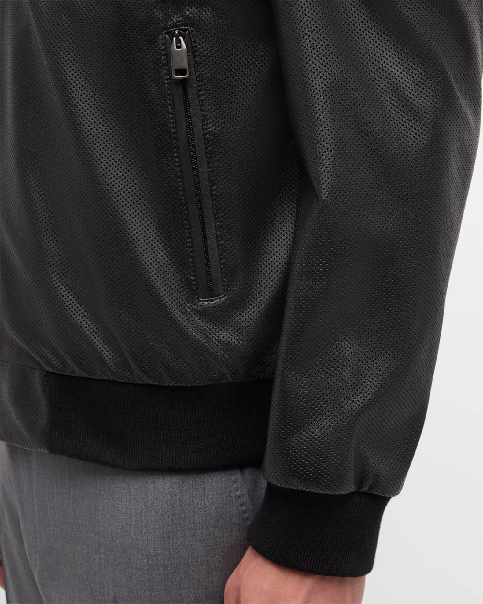 Hugo boss perforated leather jacket shop