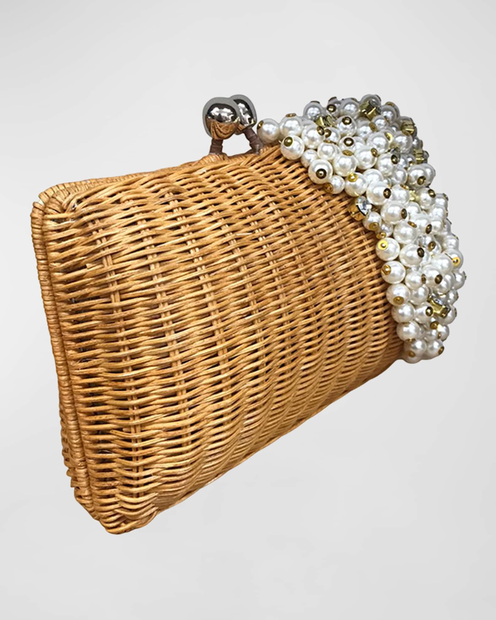 Serpui Charlotte Pearly Straw Clutch Bag