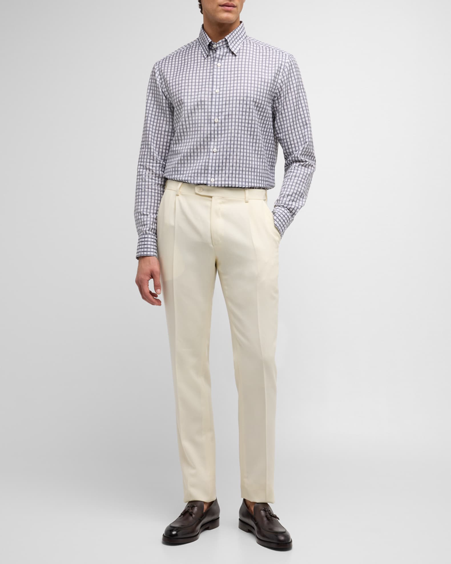 Men's Cotton-Linen Check Sport Shirt 1