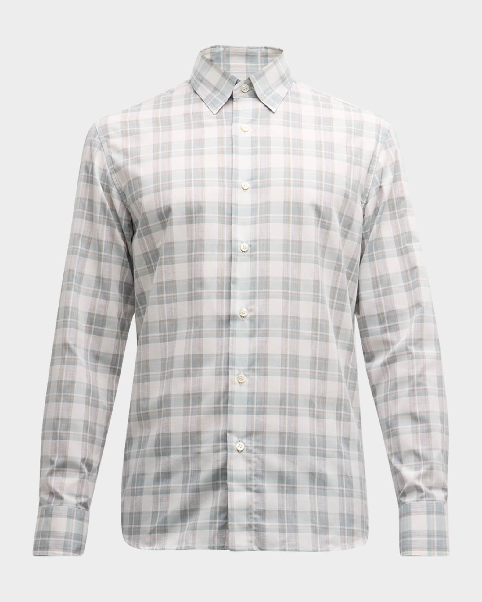 Men's Cotton-Linen Plaid Sport Shirt 0
