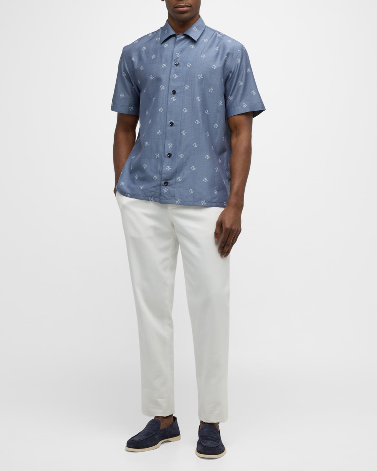Men's Cotton-Silk Geometric-Print Camp Shirt 1