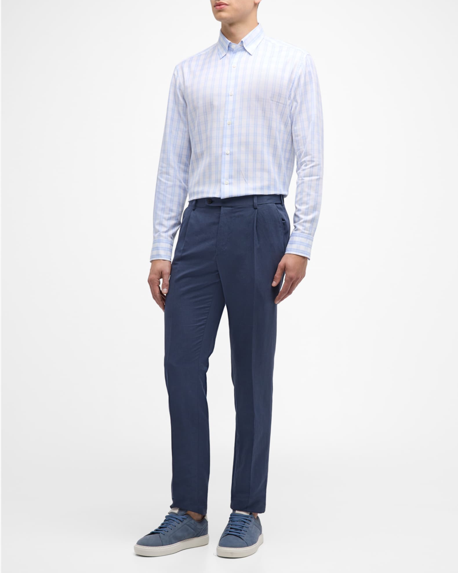 Men's Cotton-Linen Check-Print Sport Shirt 1