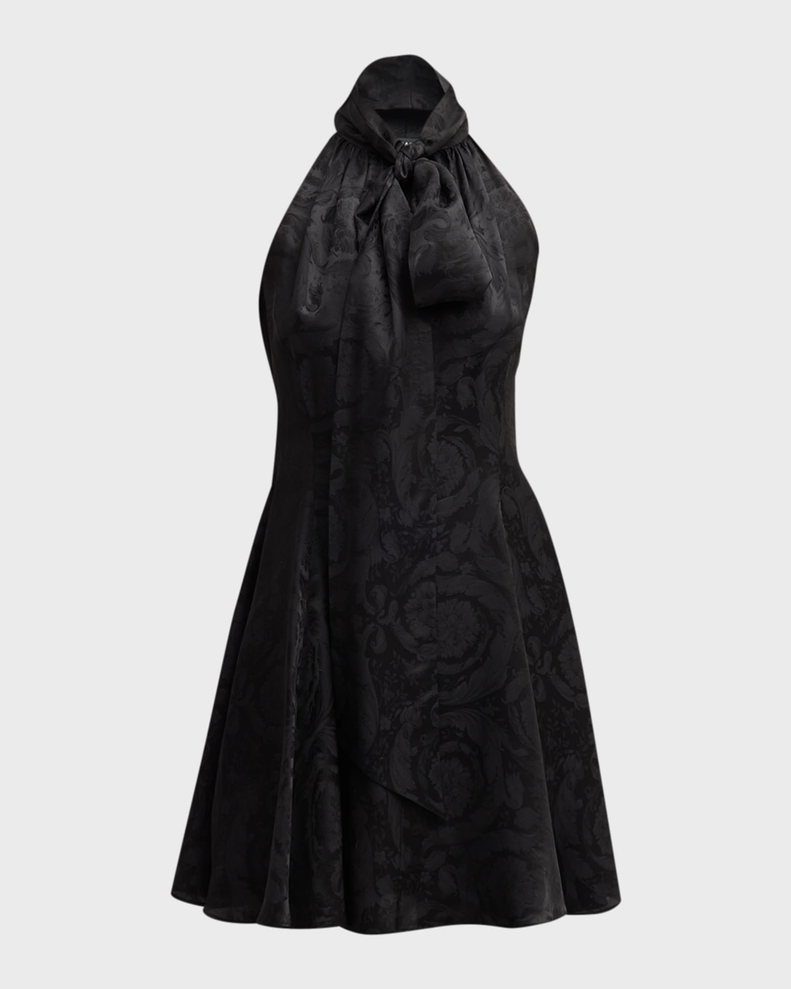 Versace Baroque-Print Tie-Neck Sleeveless Mini Dress
