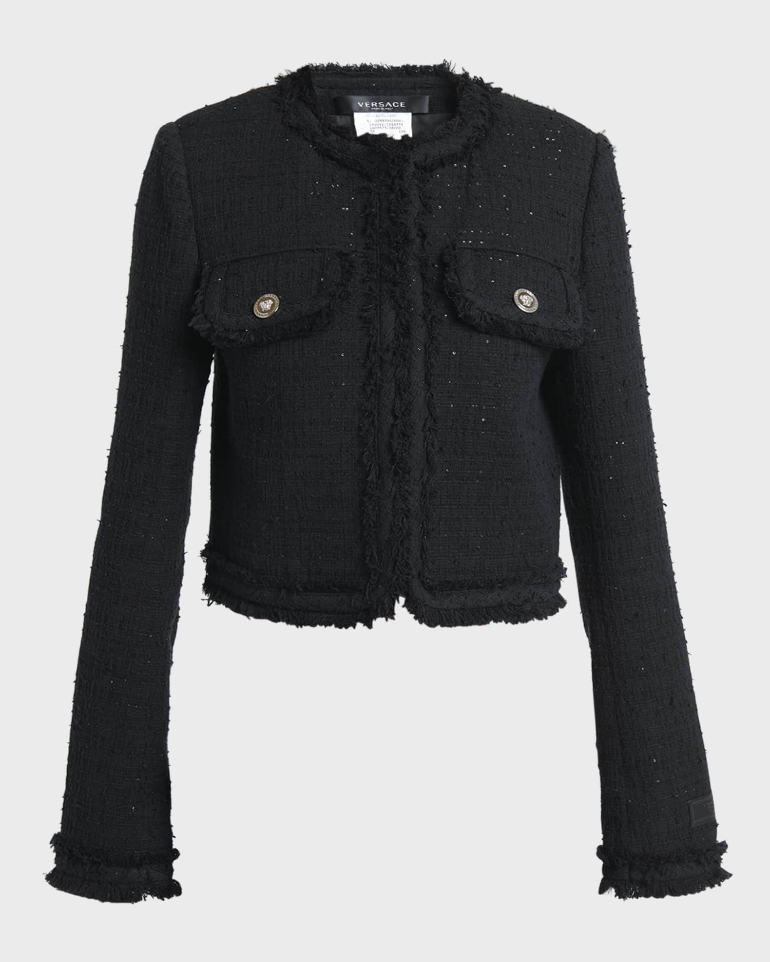 Versace Informal Fringe Tweed Jacket | Neiman Marcus