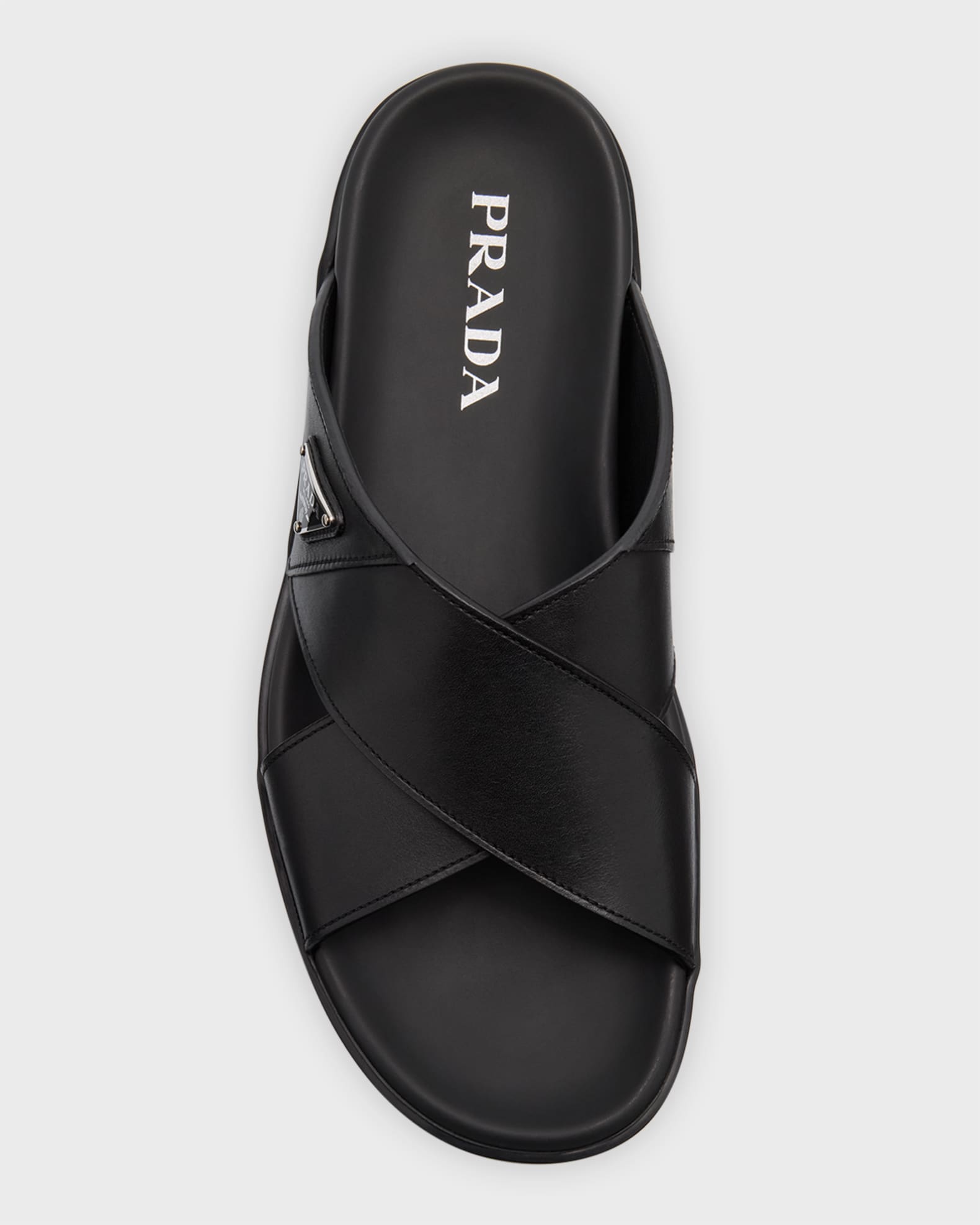 Prada Men's Leather Crisscross Slide Sandals | Neiman Marcus