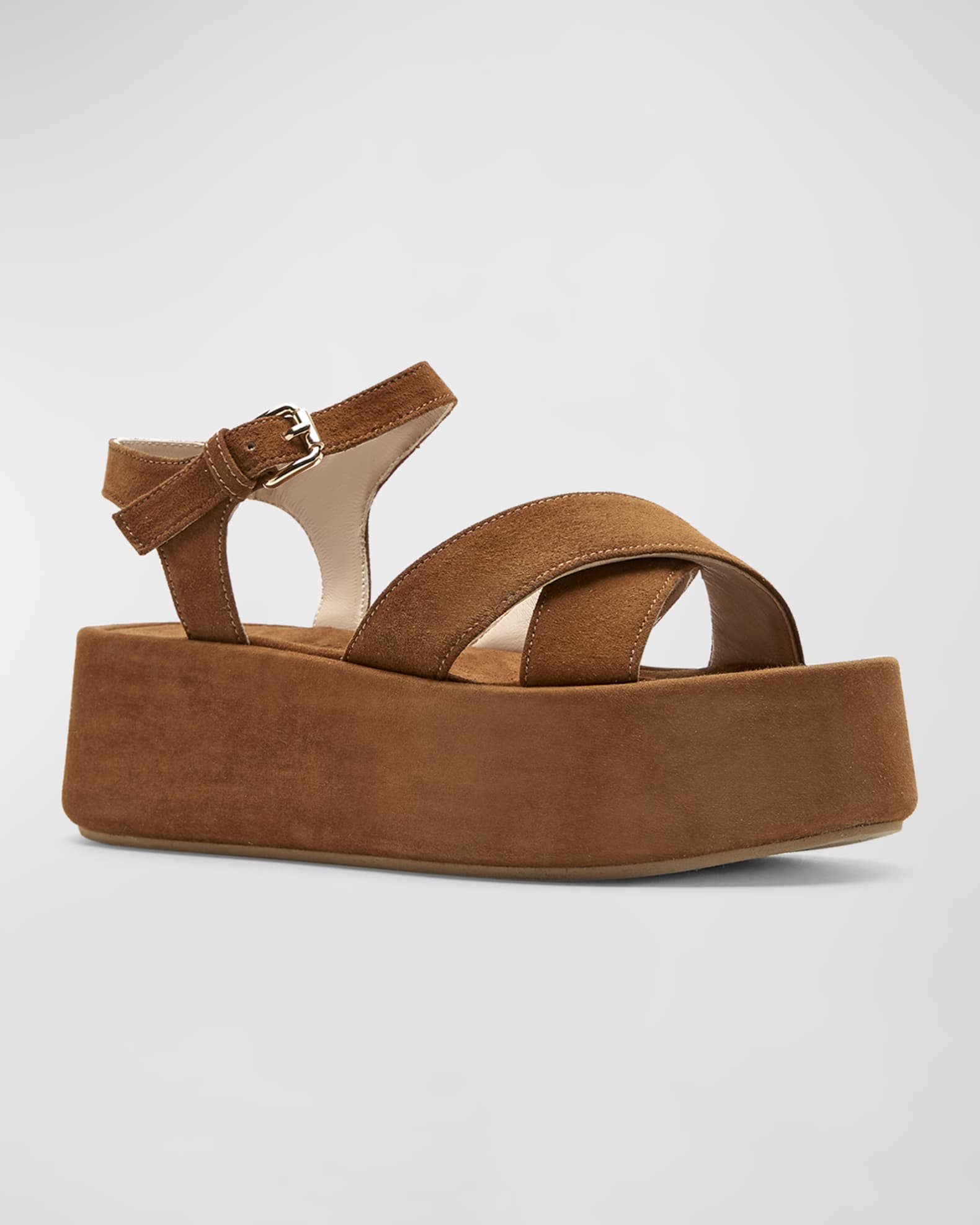 La Canadienne Kinsley Platform Ankle-Strap Suede Sandals | Neiman Marcus