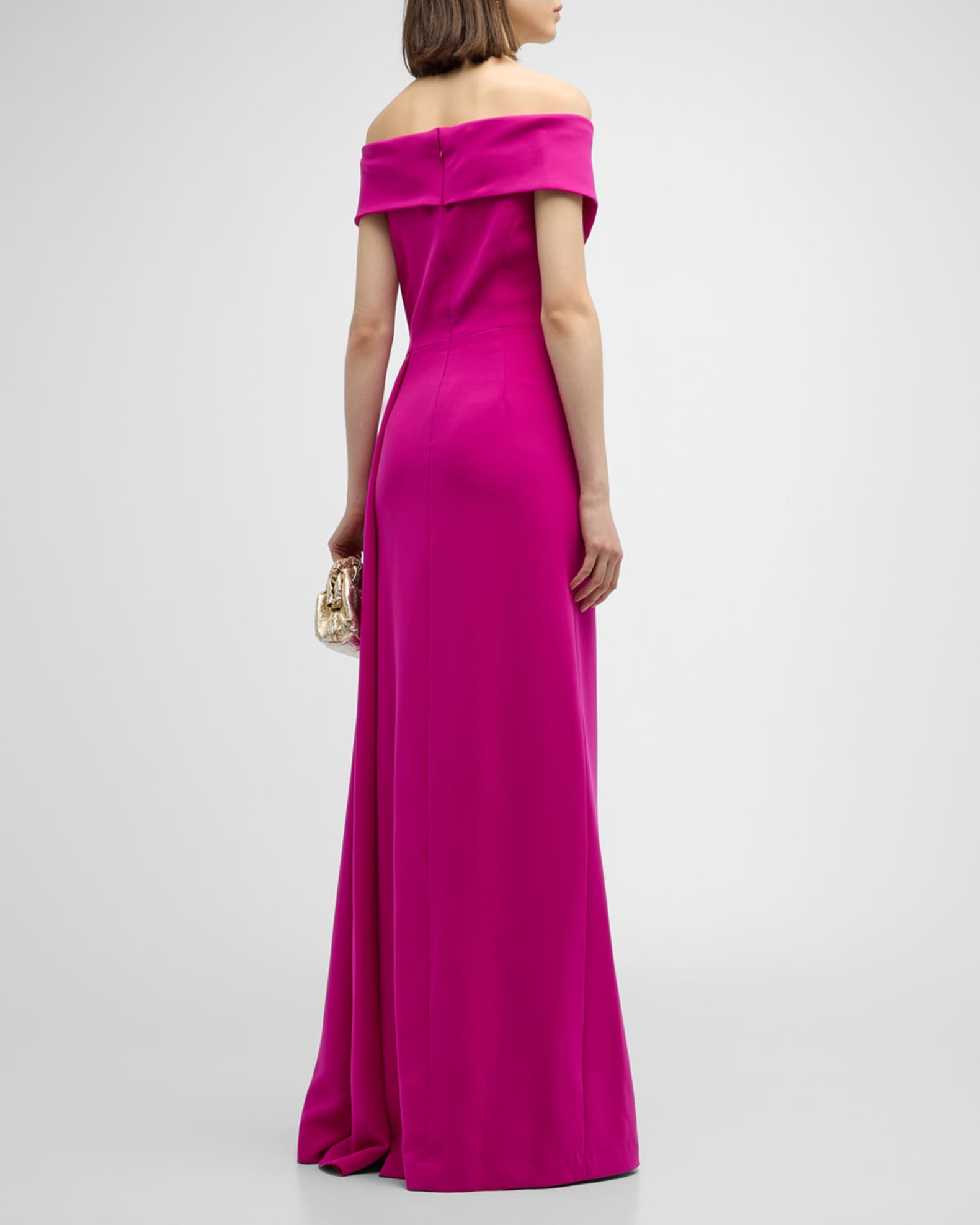 Rickie Freeman for Teri Jon Pleated Off-Shoulder Draped Crepe Gown ...