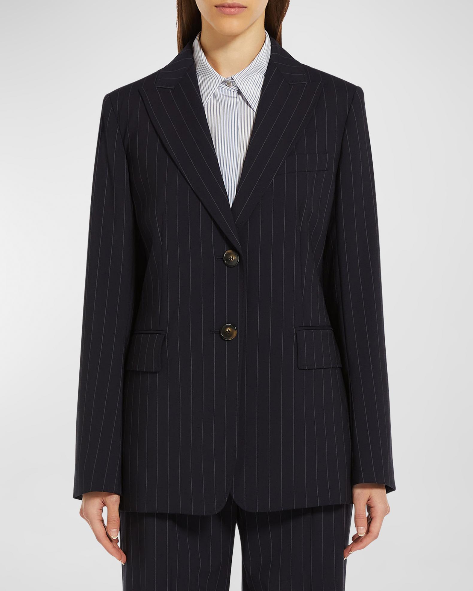 Max Mara Studio Mora Single-Breasted Pinstripe Blazer | Neiman Marcus
