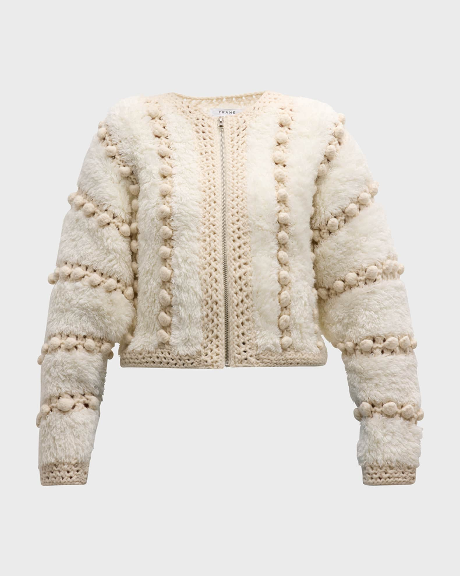 Zip-Front Pom Pom Cardigan