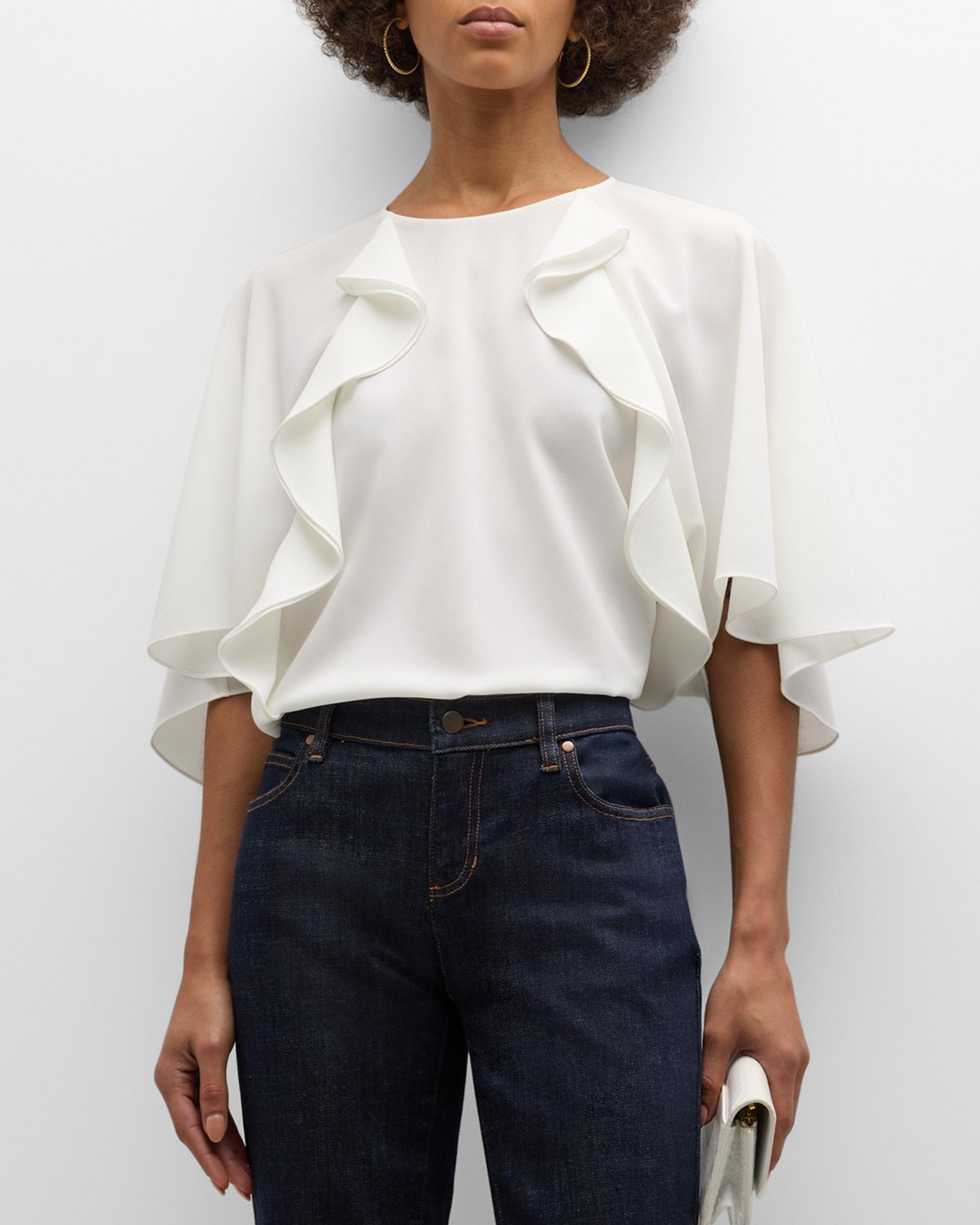 FRAME Short-Sleeve Ruffle Blouse | Neiman Marcus