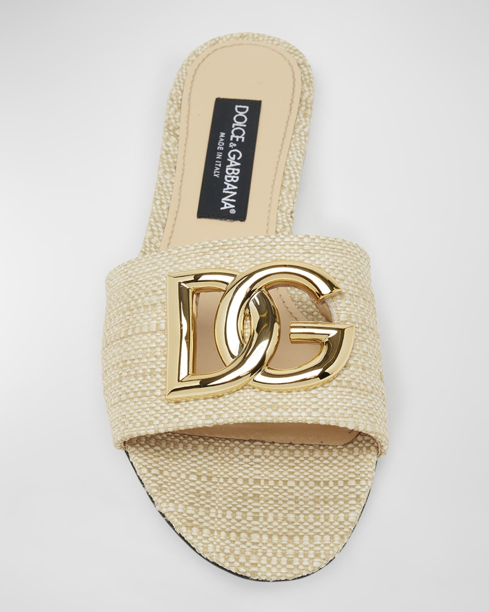 Dolce gabbana Women s Raffia DG Slides Cream Size 6 Sandals