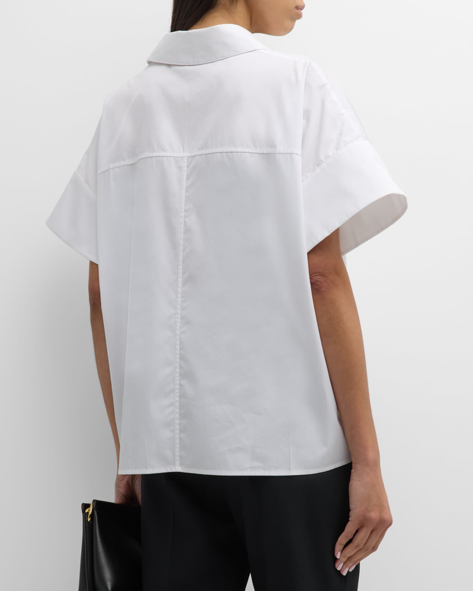 【KOOLOSET】Boxy Stripe Collar Short Sleeve Tee Co Boxy Short-Sleeve Collared Shirt | Neiman Marcus