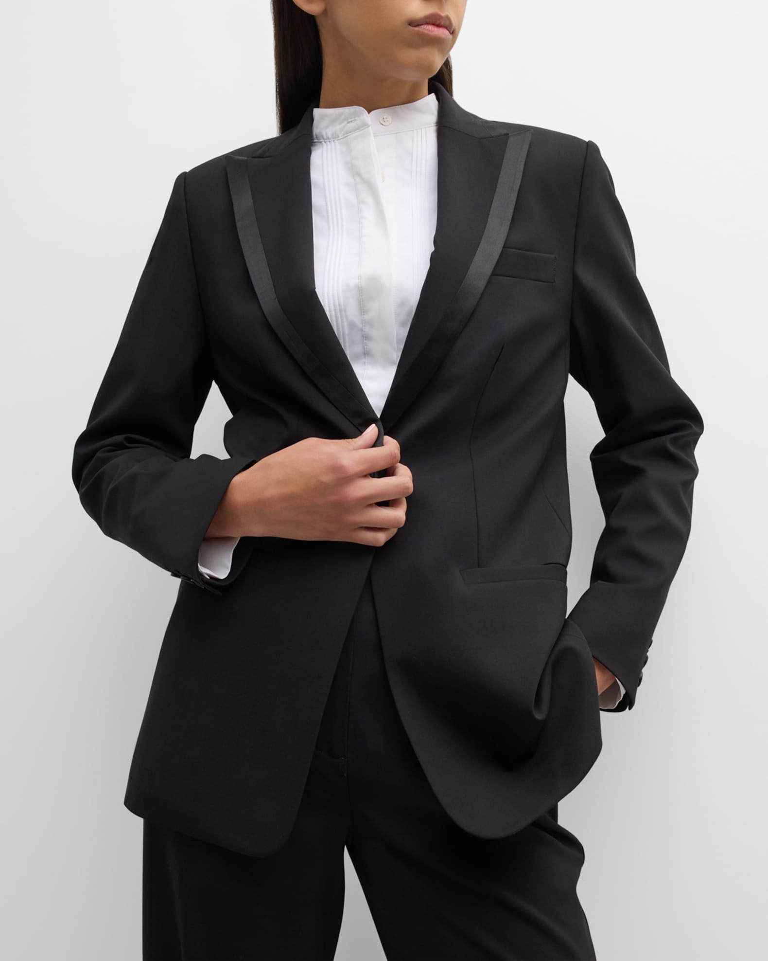 Co Satin-Trim Single-Breasted Tuxedo Jacket | Neiman Marcus