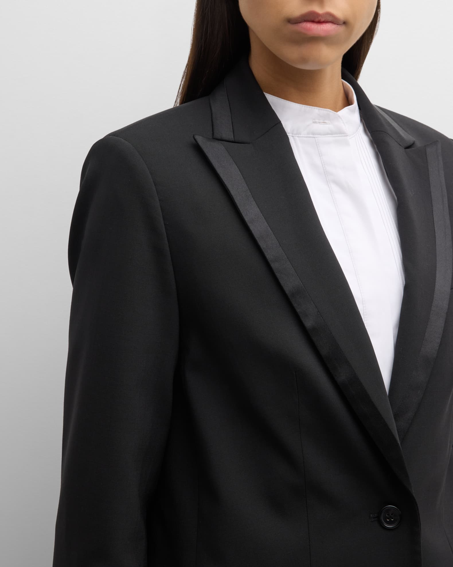 Co Satin-Trim Single-Breasted Tuxedo Jacket | Neiman Marcus
