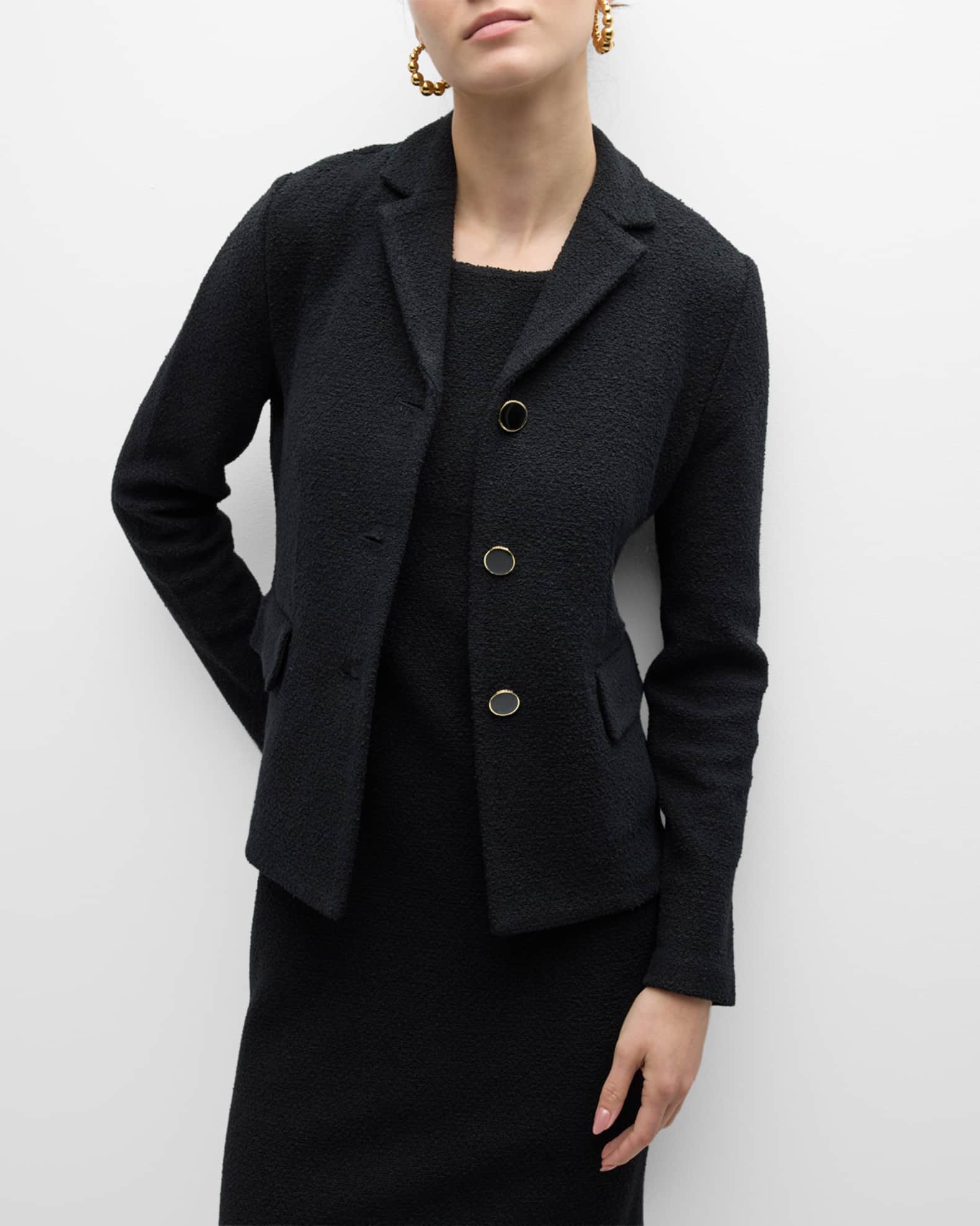 St. John Compact Boucle Knit Notch-Collar Single-Breasted