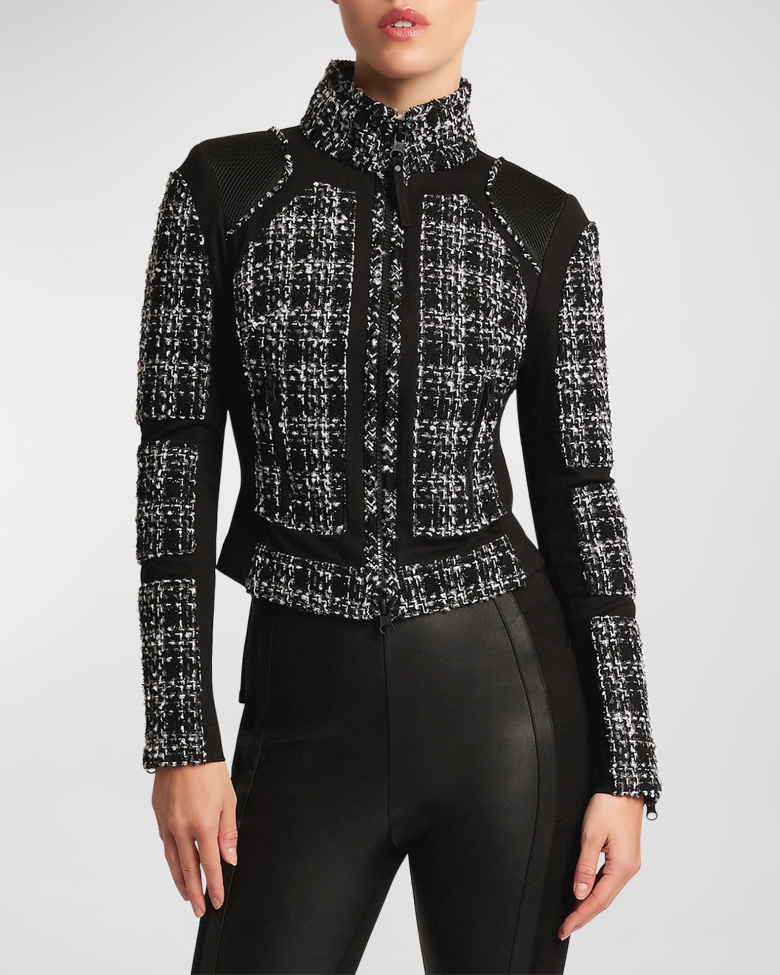 Blanc noir hooded top mesh inset moto