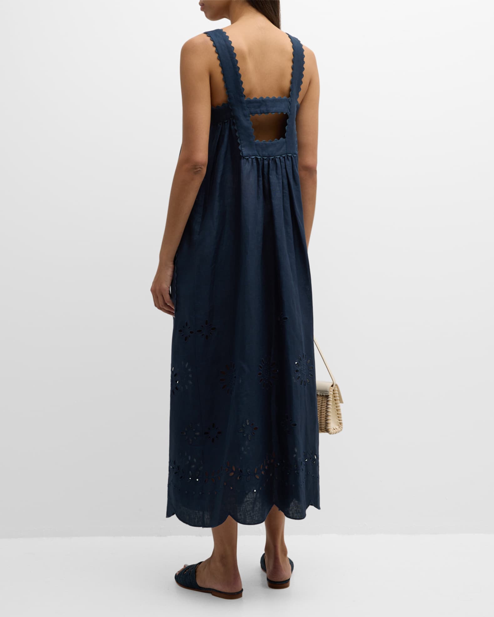 Oroton Sleeveless Scalloped Eyelet Midi Dress Neiman Marcus