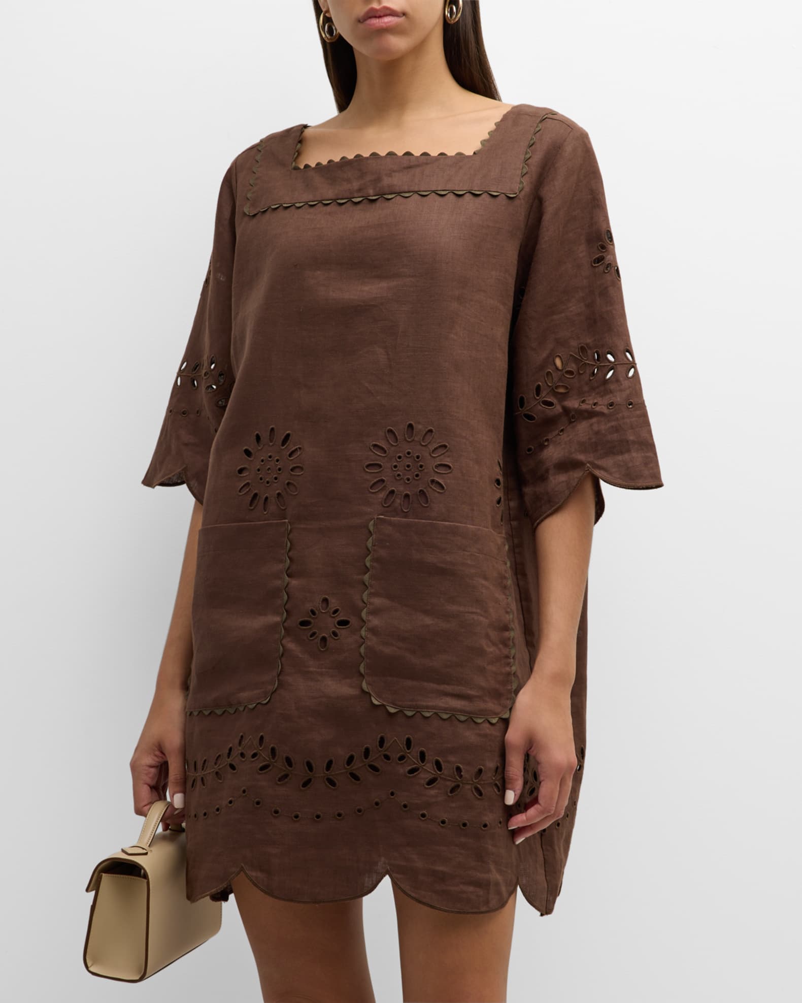 Ellie Eyelet Embroidered Shift Mini Dress | Blue Aura