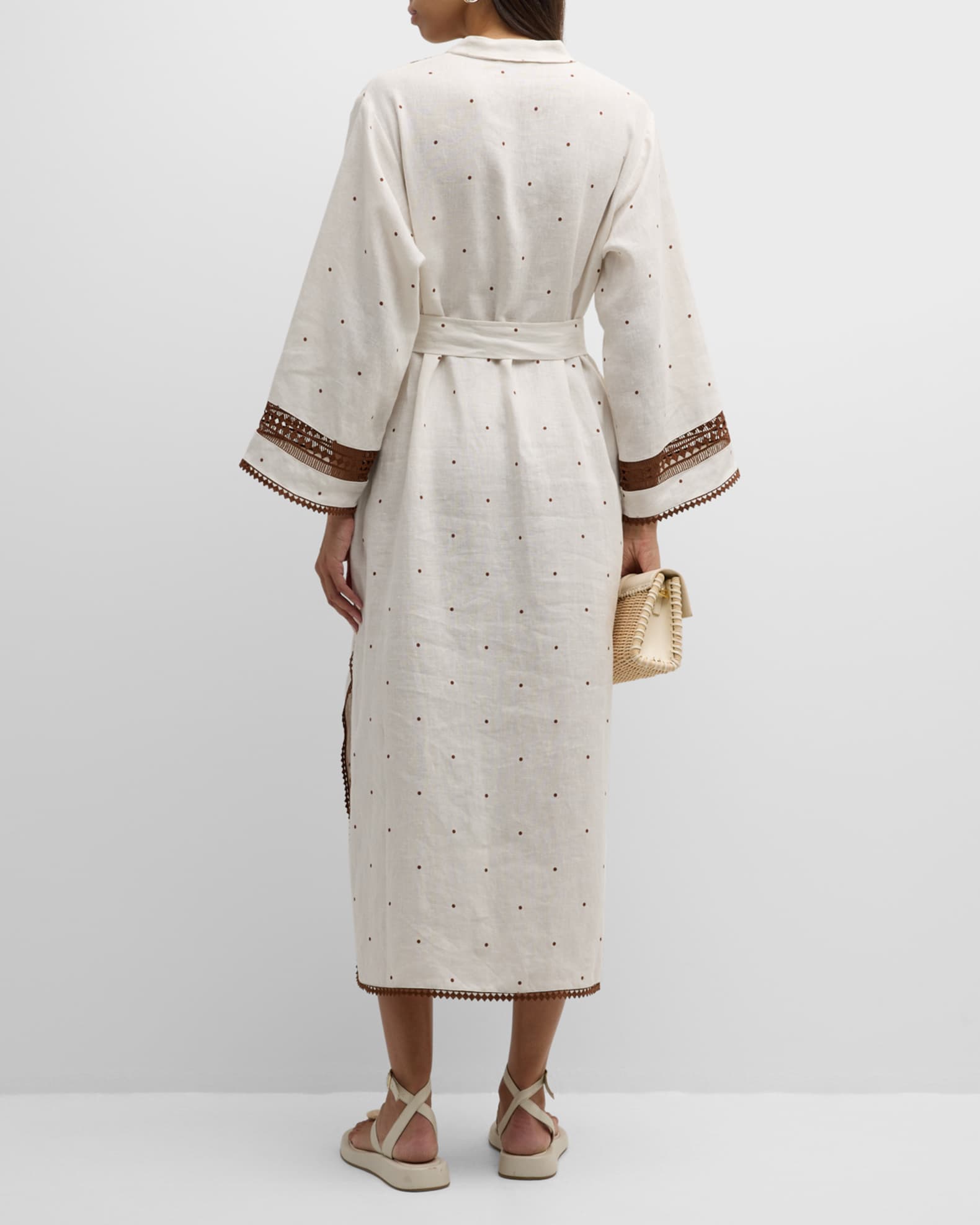 Oroton Floral-Embroidered Lace-Trim Midi Dress | Neiman Marcus