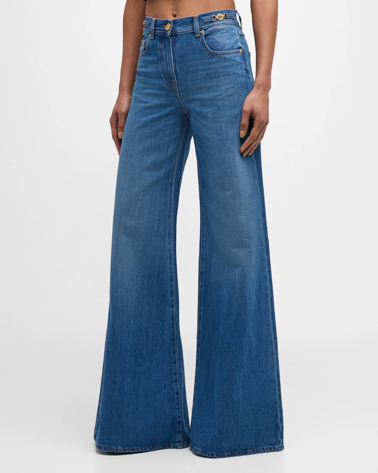 珍しい  Versace Mid-Rise Stone Wash Denim Wide-Leg Pants | Neiman Marcus パンツ