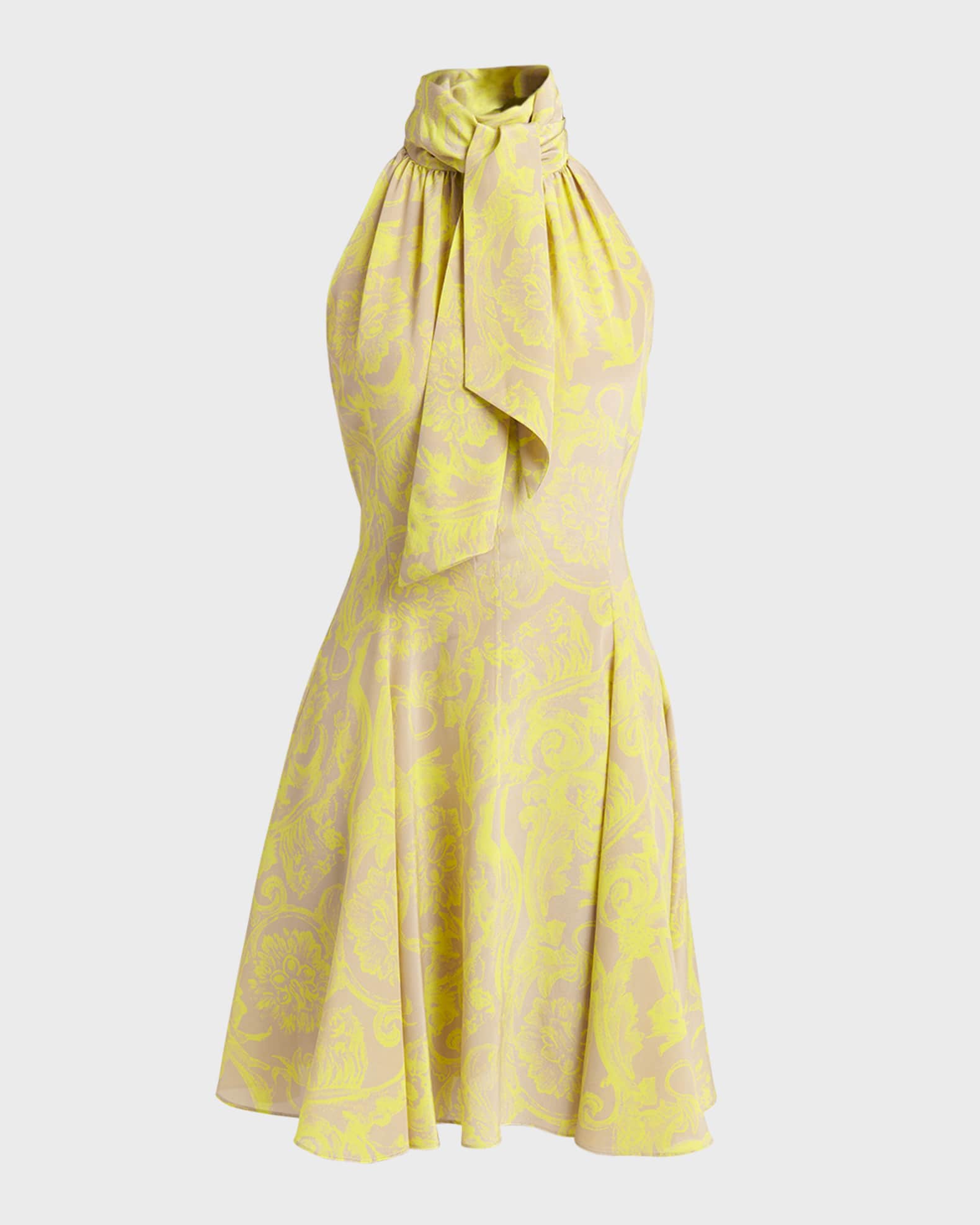Versace Baroque Print Neck Scarf Crepe De Chine Mini Halter Dress