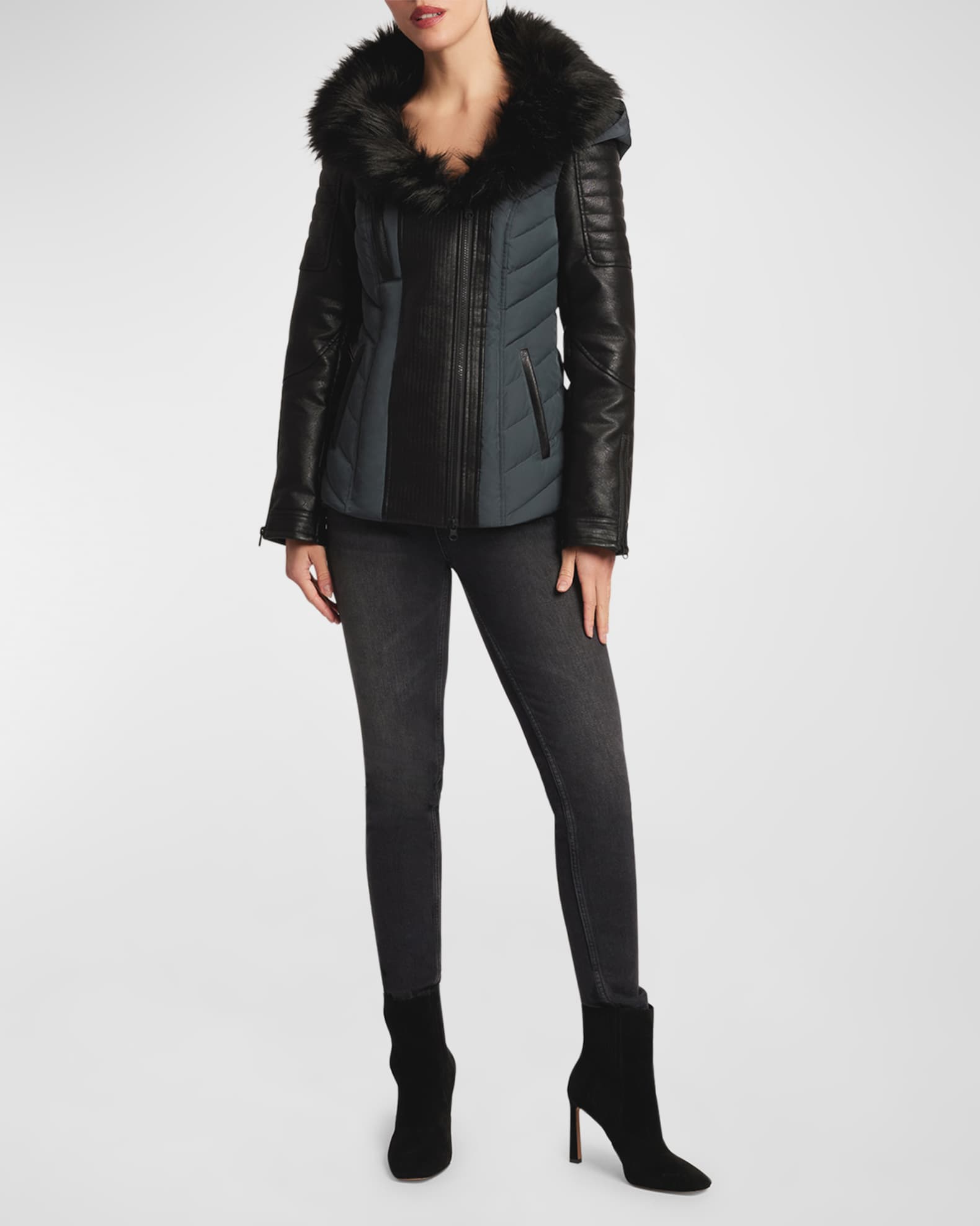 Blanc Noir Moto Aviator Down Filled Puffer