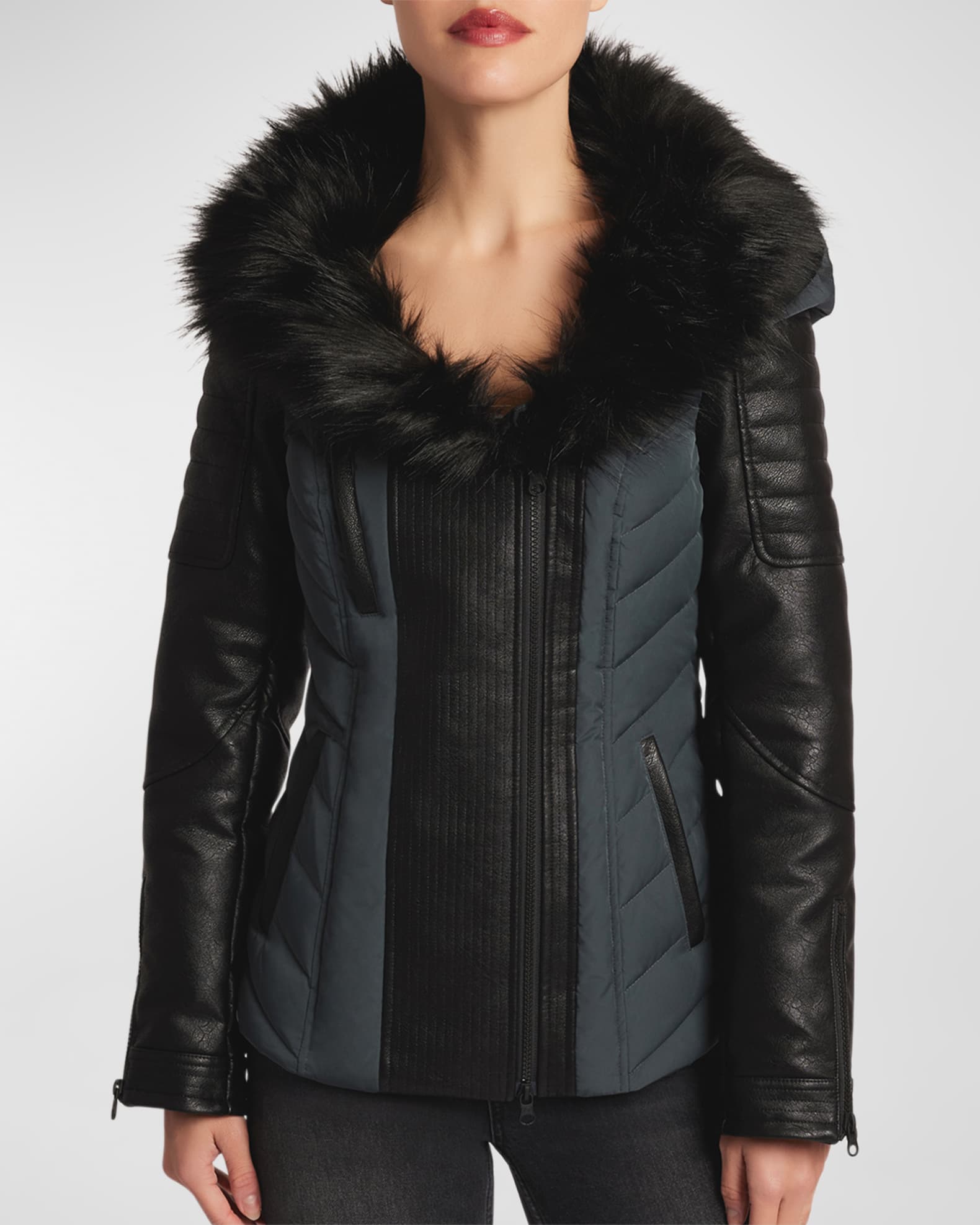Blanc Noir Sophia Hooded Moto Puffer Jacket