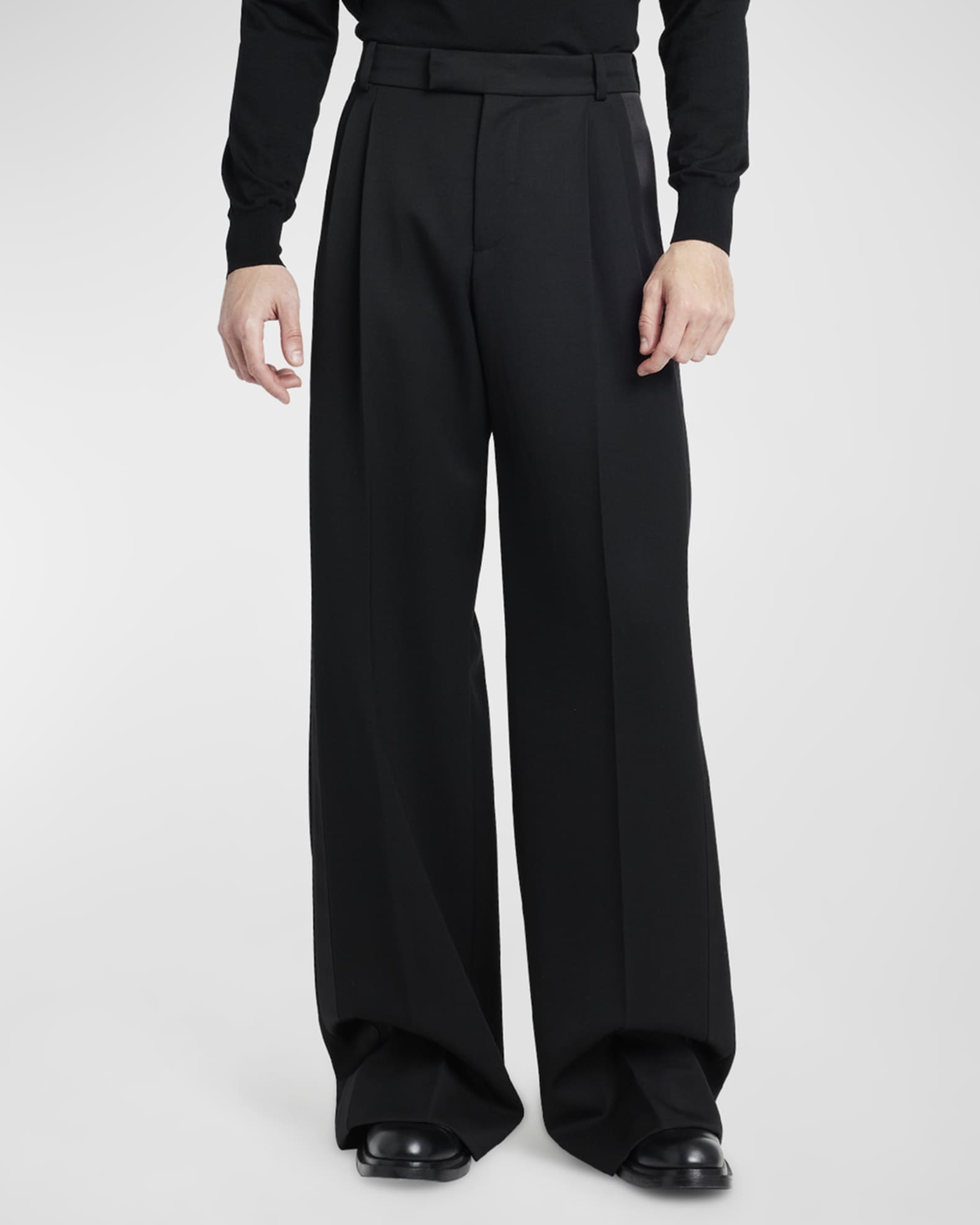 Pleated wool trousers mens store