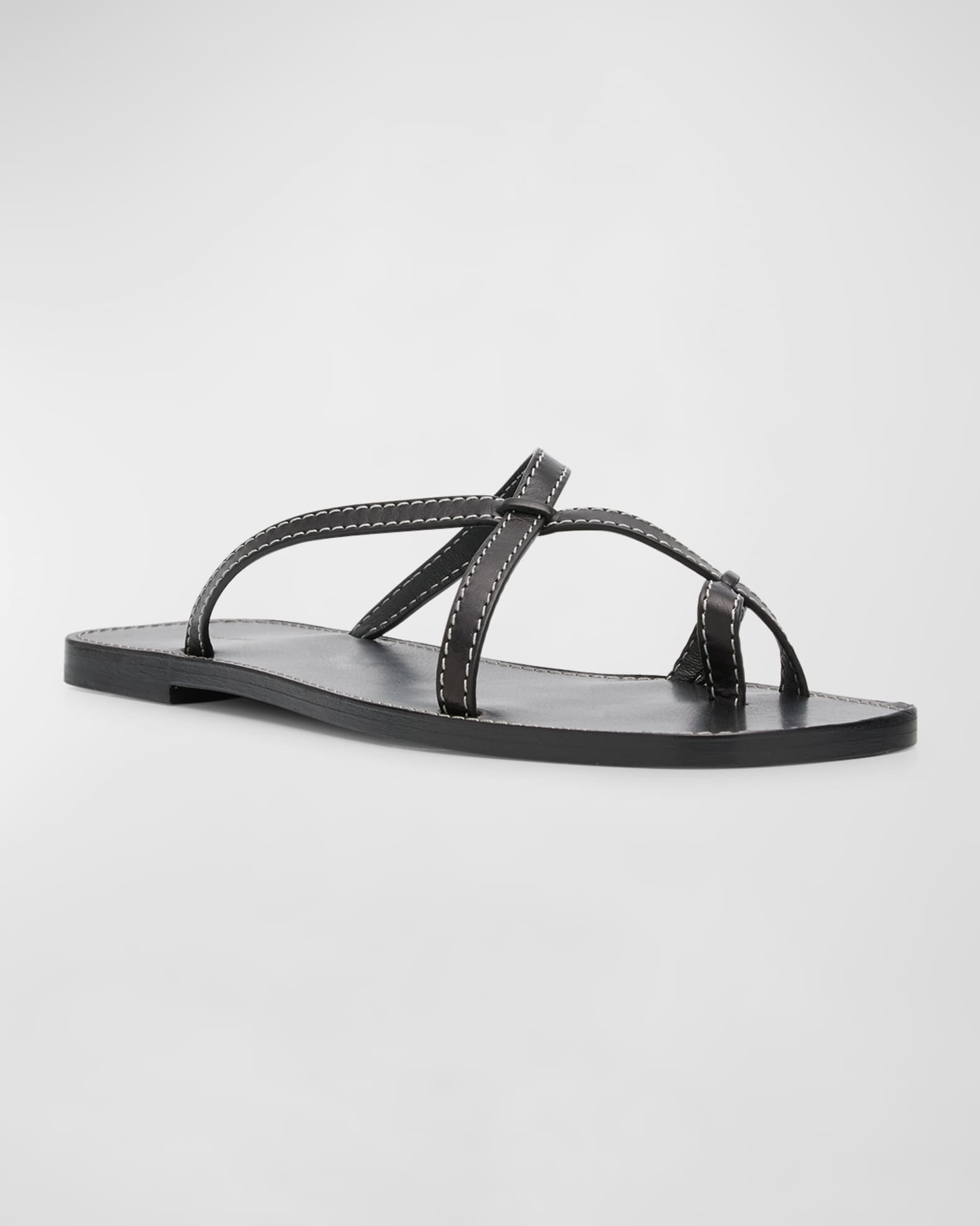 THE ROW Link Leather Toe Loop Slide Sandals Neiman Marcus
