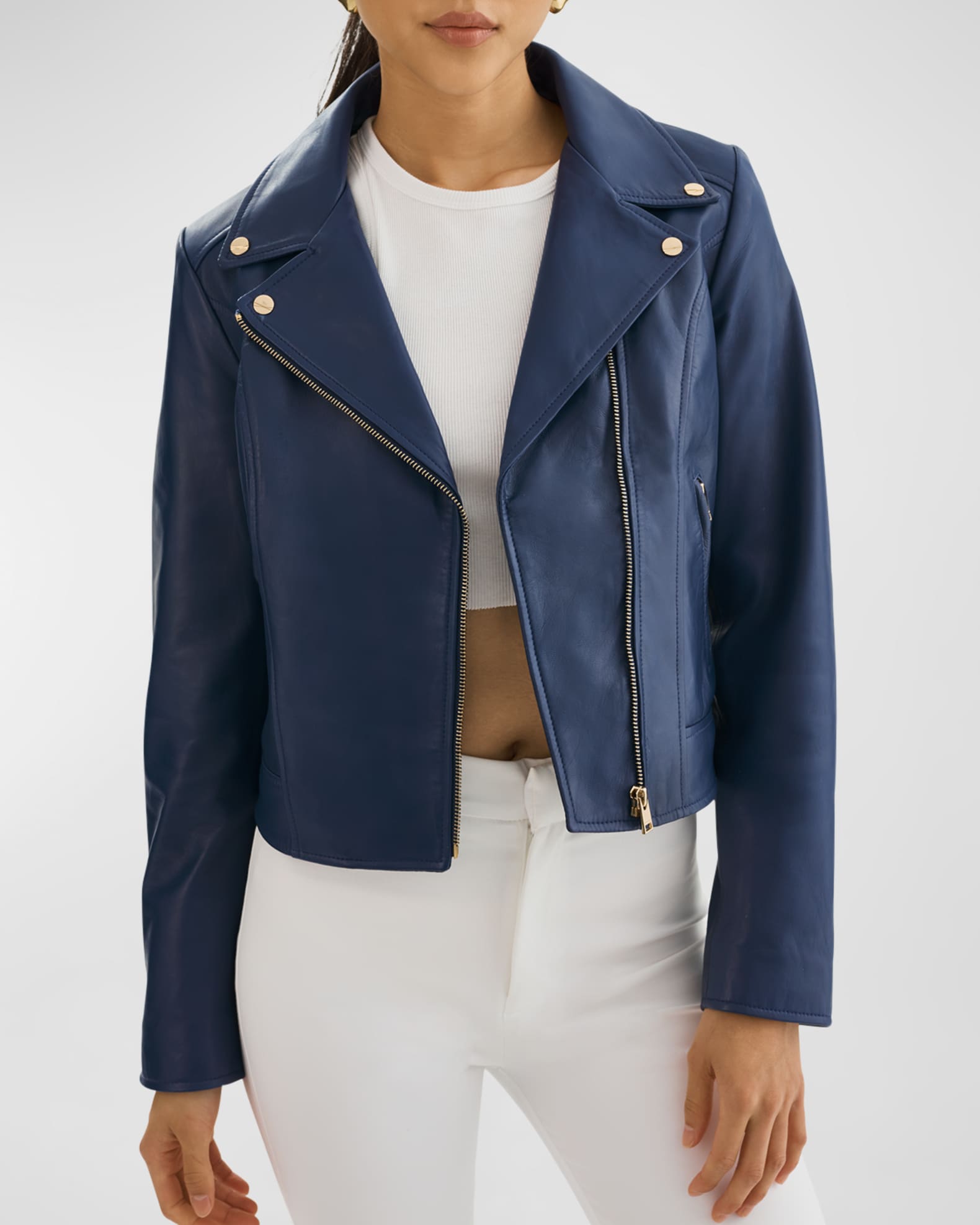 Lamarque blue shop leather jacket