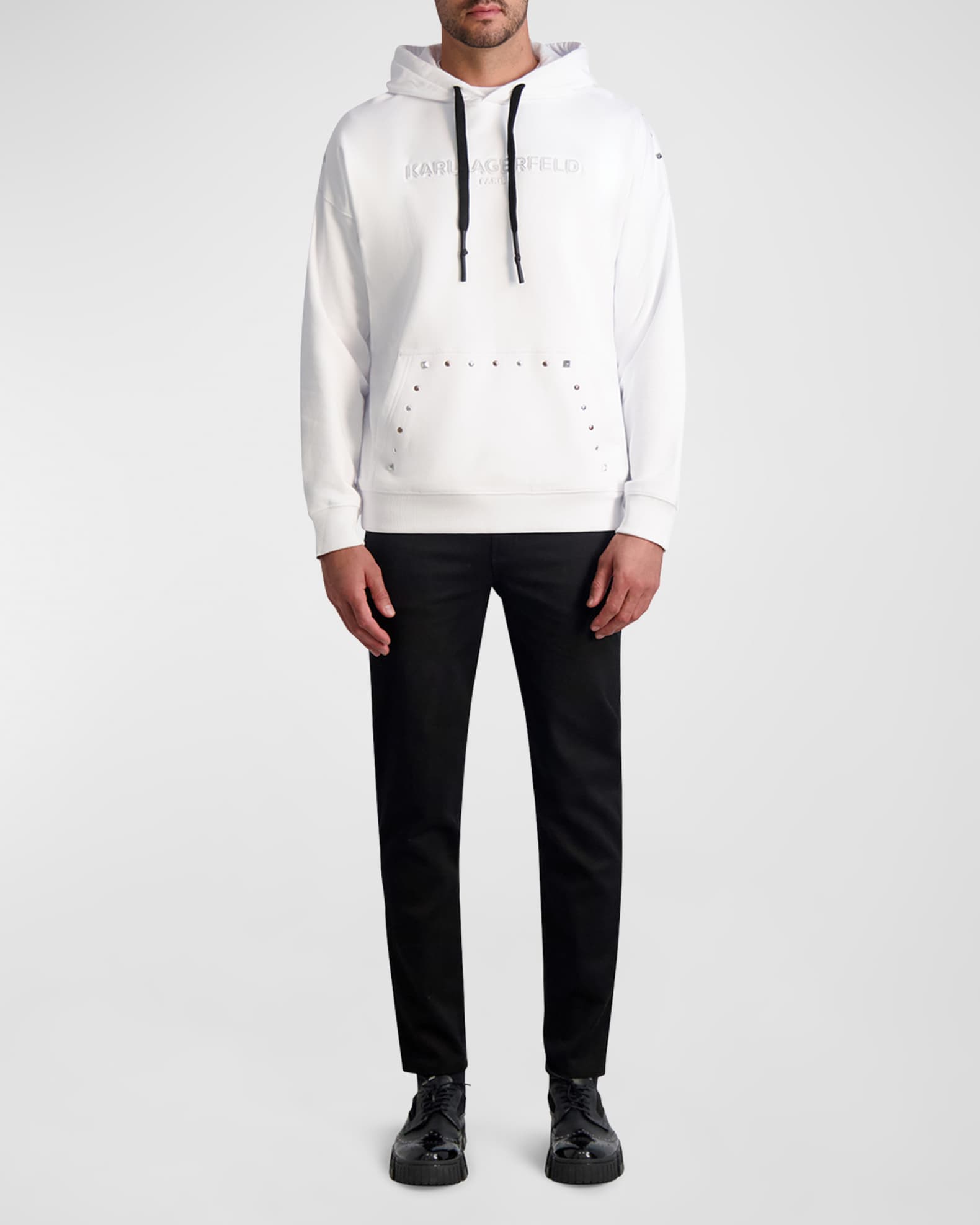 Karl Lagerfeld Paris White Label Men's Studded Hoodie with Raised Logo ...