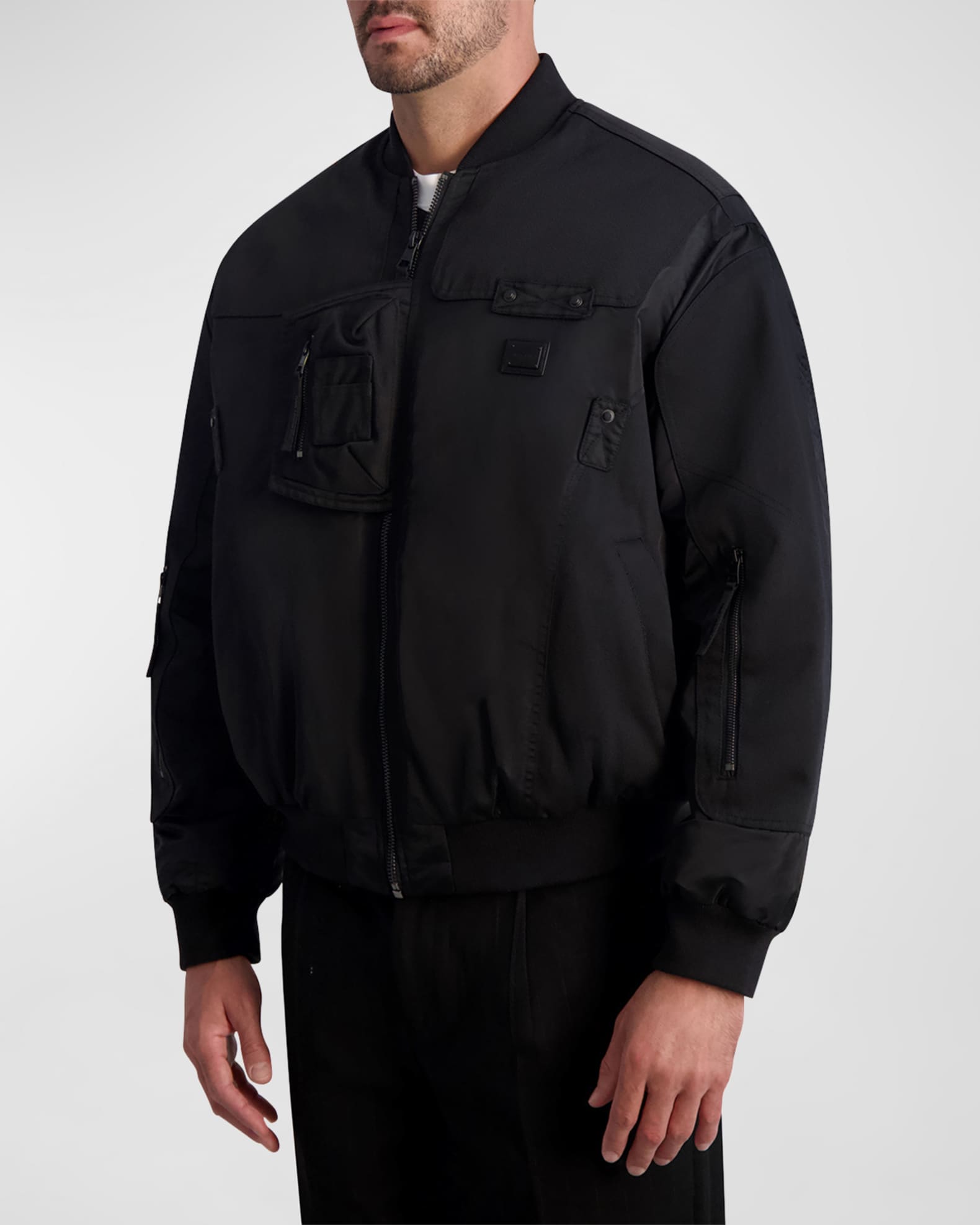 Emporio Armani Embossed-monogram Zipped Bomber Jacket in Black for Men