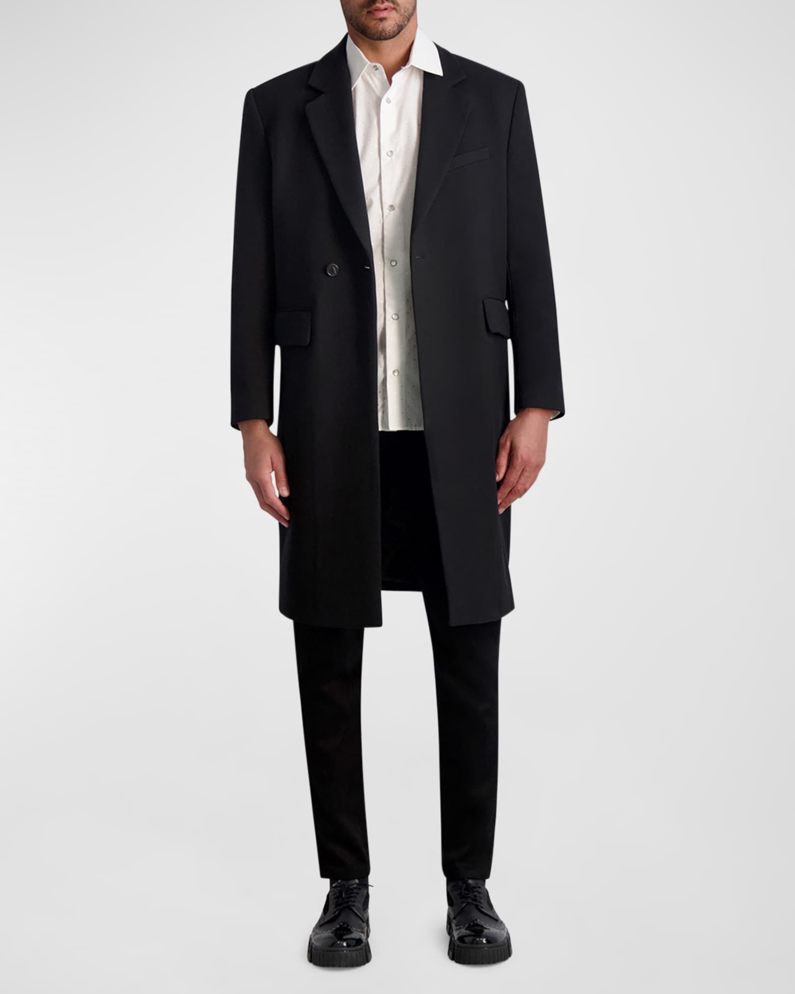 Karl Lagerfeld Paris Men s One Button Notch Lapel Topcoat Black Size 2XL