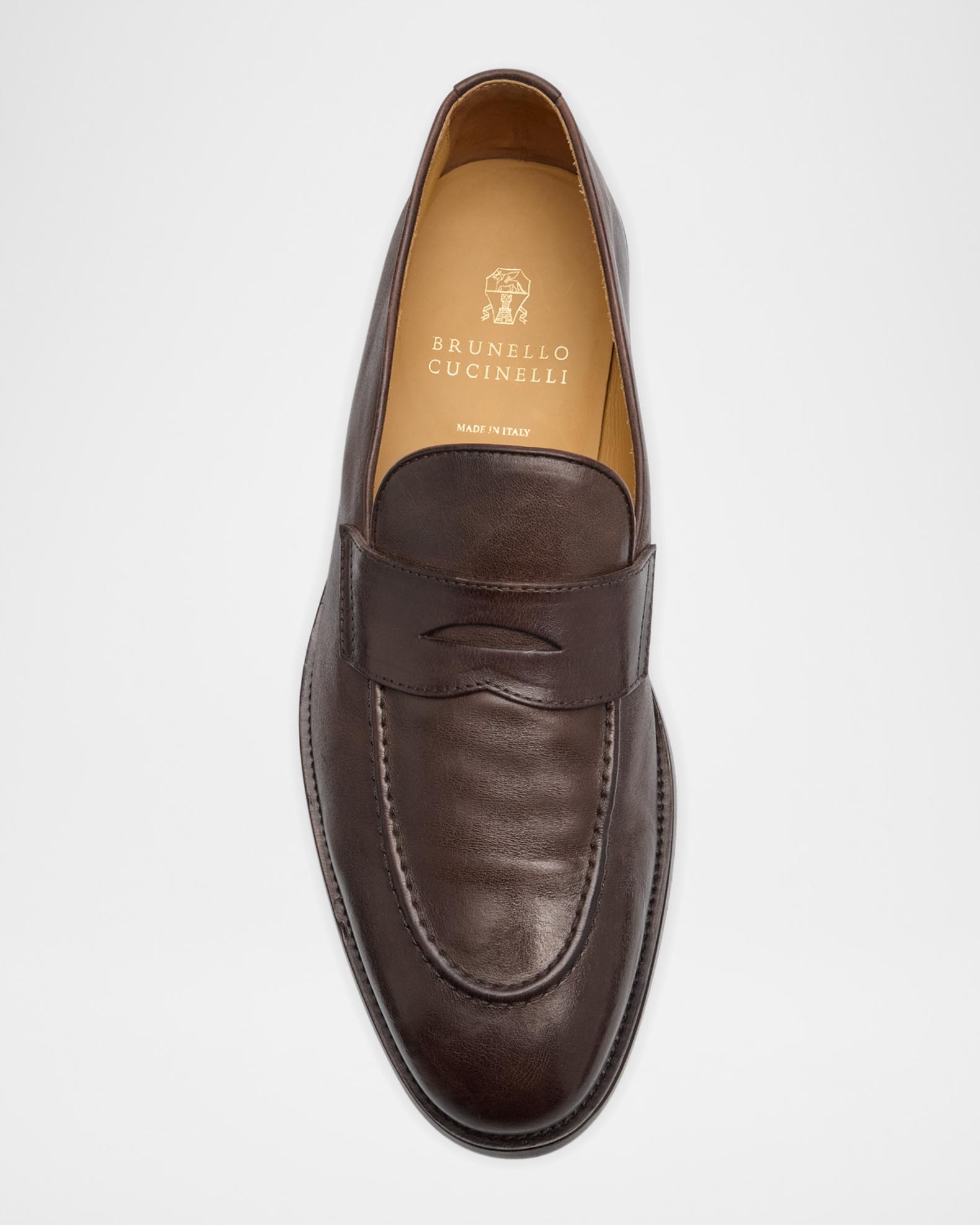 WORN ONCE Brunello Cucinelli Black Calf Penny Loafer Made in Italy EU 44 US 11 D Brunello Cucinelli Leather Penny Loafers | Saks Fifth Avenue main image 4