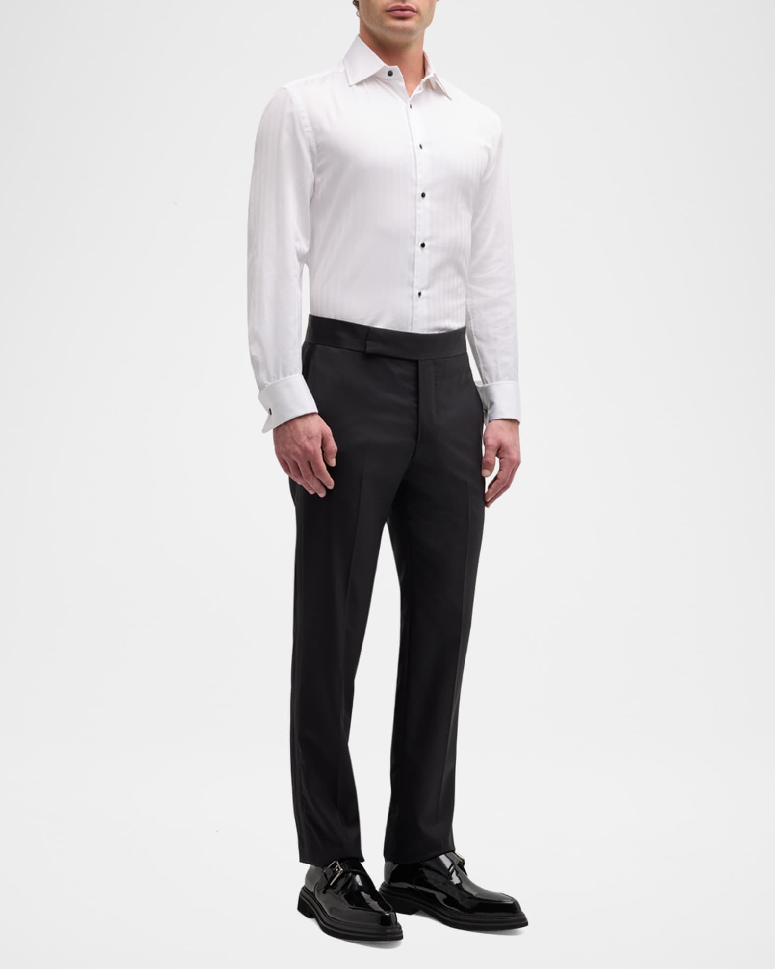 Men's Chevron Cotton Dress Shirt With Studs - Thumbnail 2