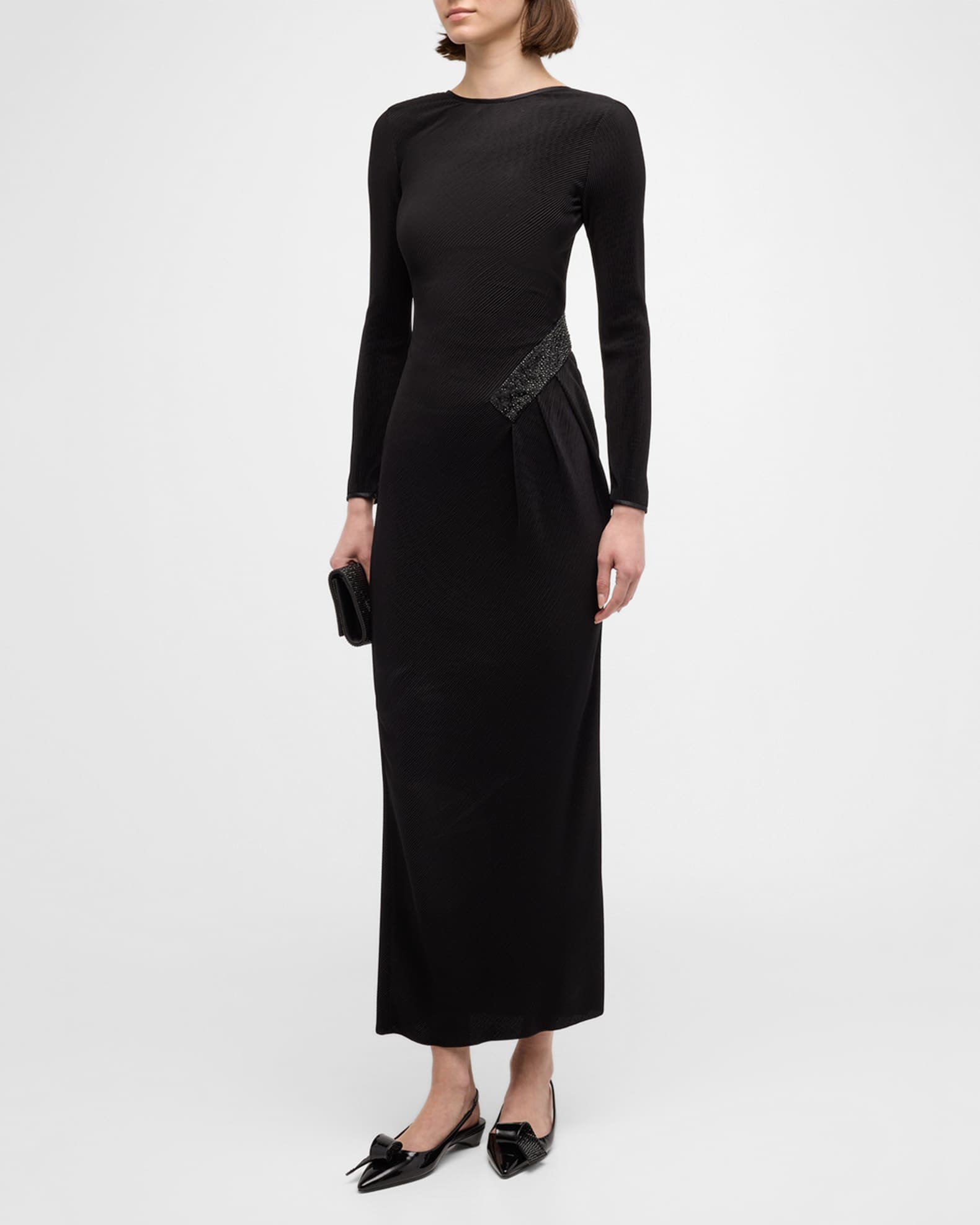 ワンピース Giorgio Armani Dress Giorgio Armani Plisse Jersey Gown with Beaded Hip Detail