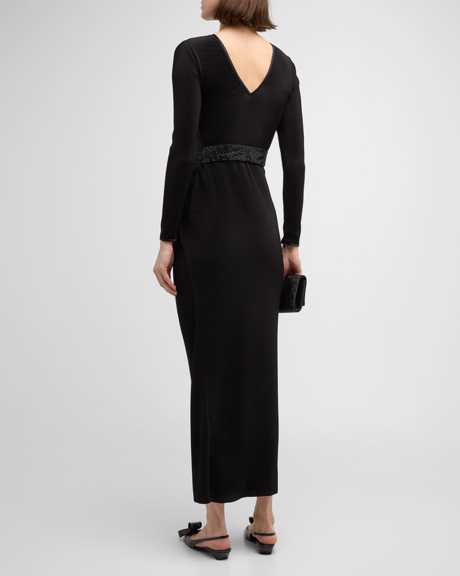 Giorgio Armani Plisse Jersey Gown with Beaded Hip Detail | Neiman Marcus