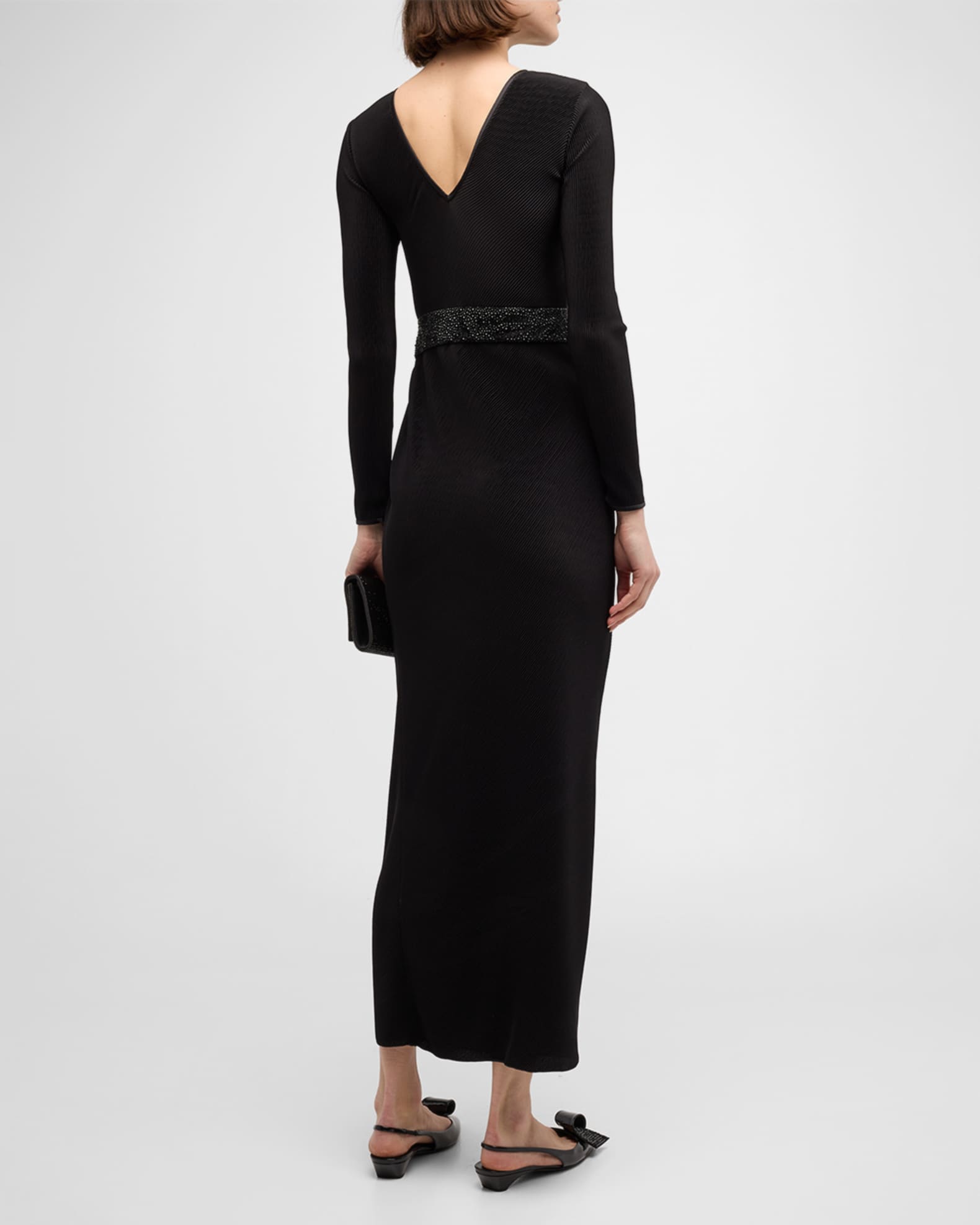 ジョルジオアルマーニ Giorgio Armani Dress Giorgio Armani Plisse Jersey Gown with Beaded Hip Detail