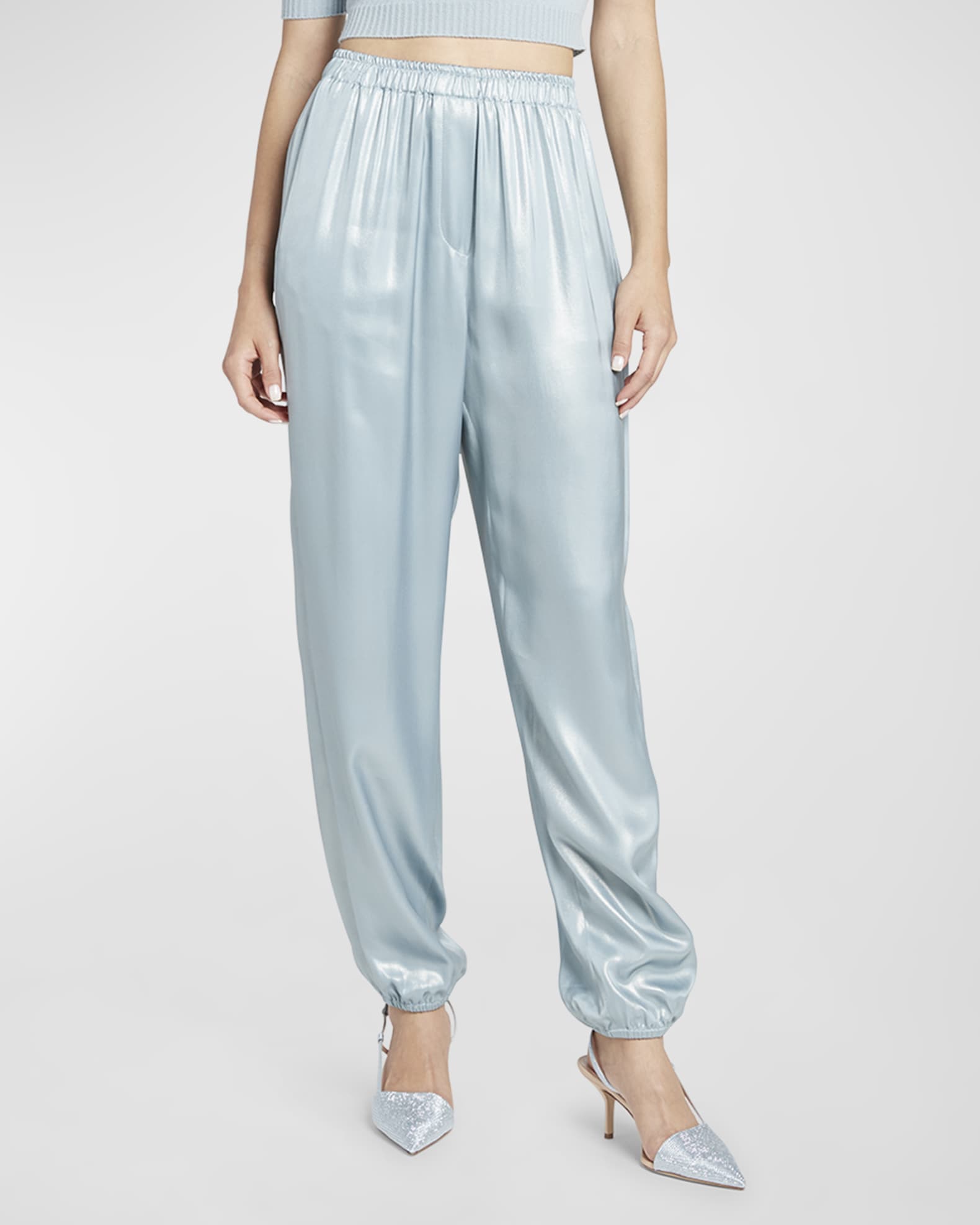 Blue satin joggers sales