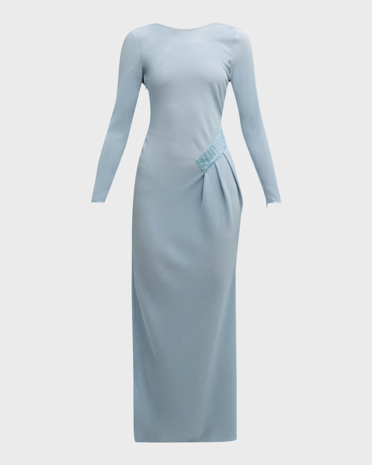 ワンピース Giorgio Armani Dress Giorgio Armani Plisse Jersey Gown with Beaded Hip Detail