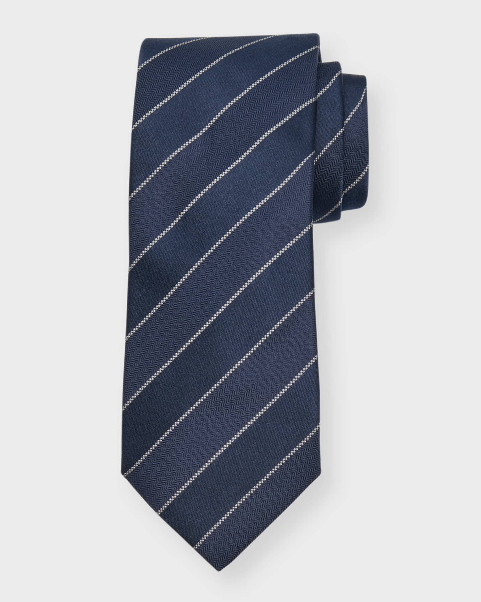 Men's Double Stripe Silk-Cotton Tie 0