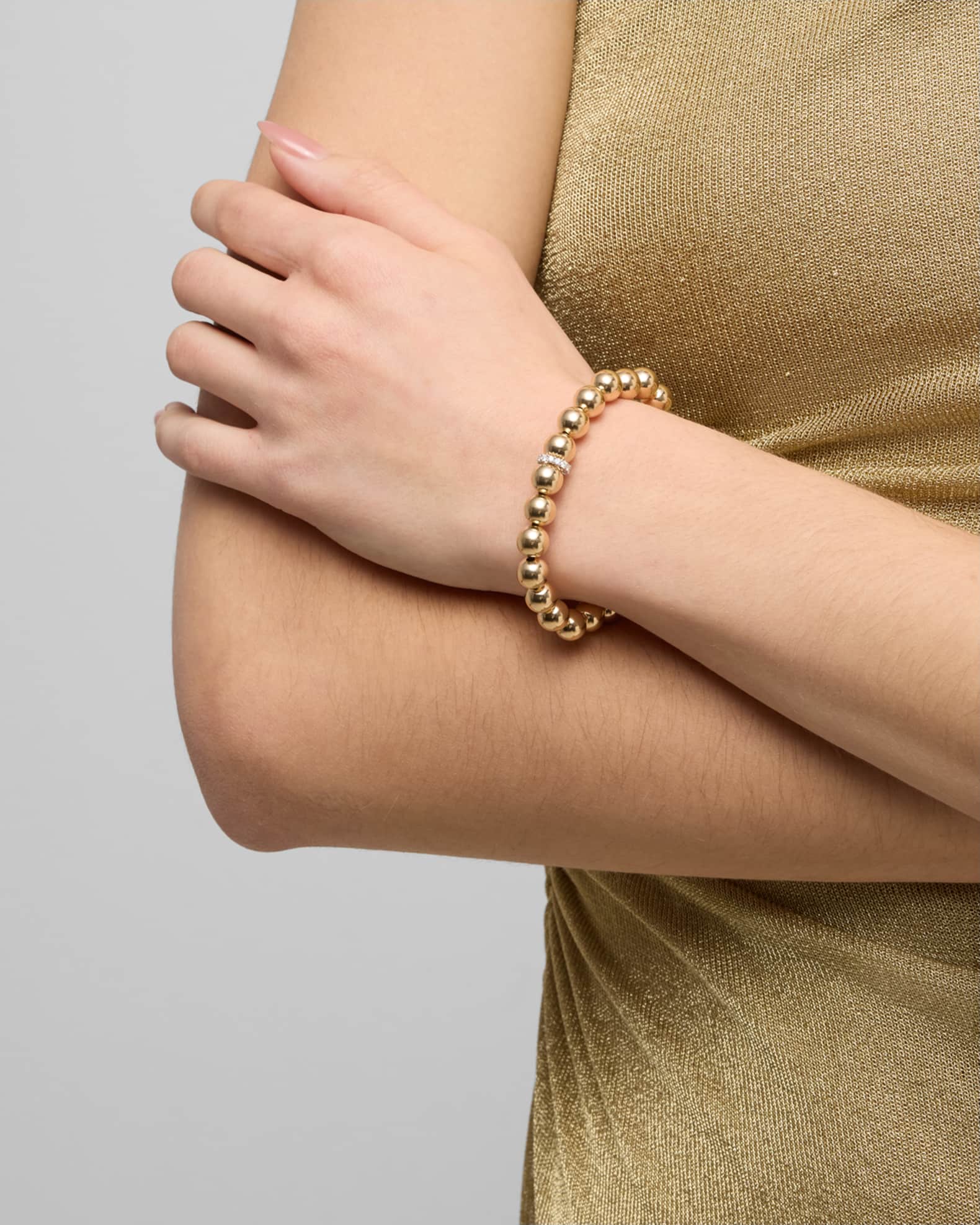 14k Yellow Gold Bead and Diamond Rondelle Bracelet 1