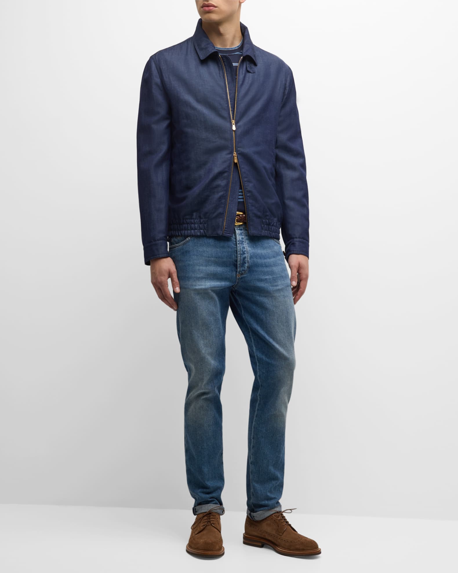 Brunello Cucinelli Men's Wool-Linen Bomber Jacket | Neiman Marcus