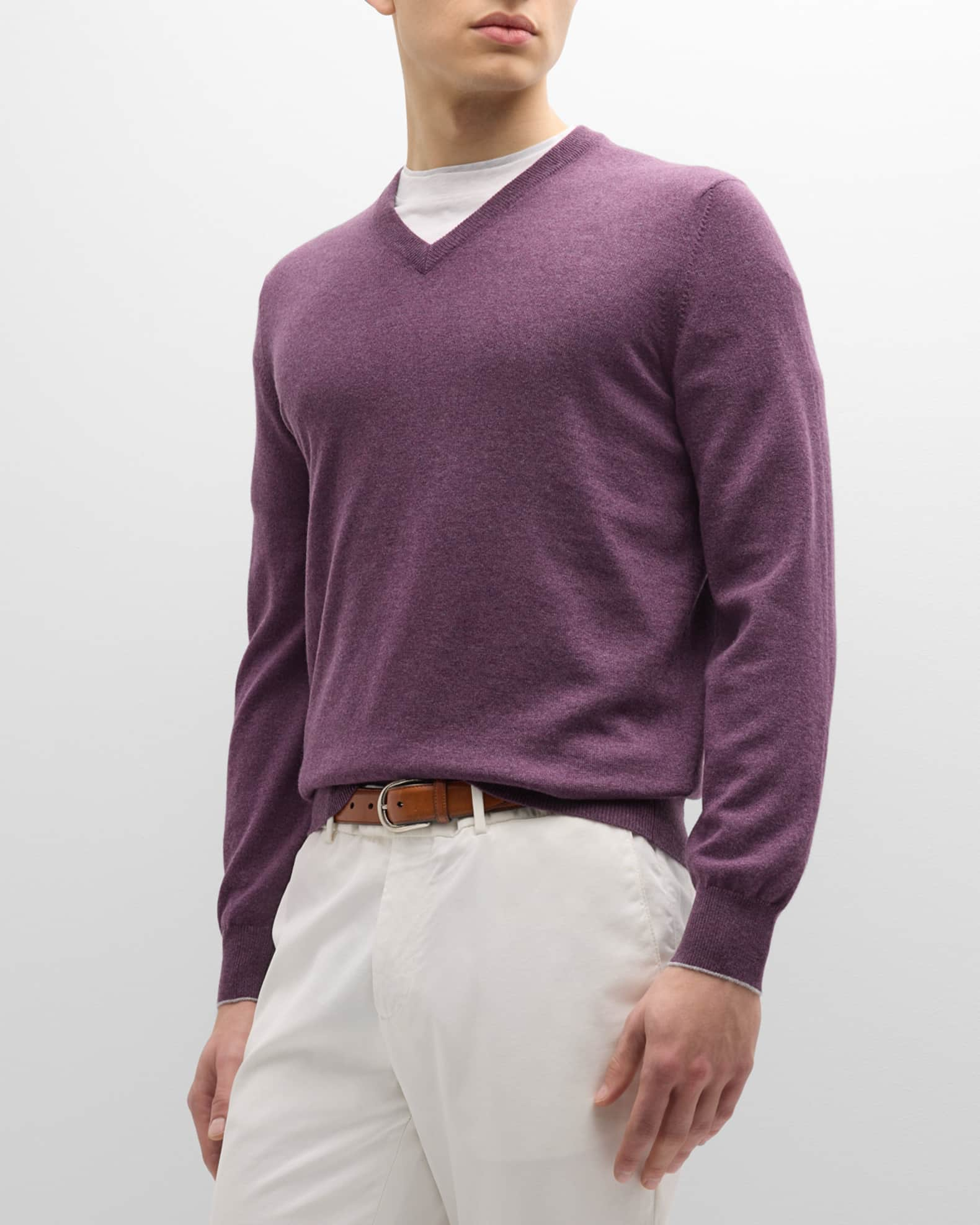 Brunello Cucinelli fine-ribbed V-neck jumper - Neutrals