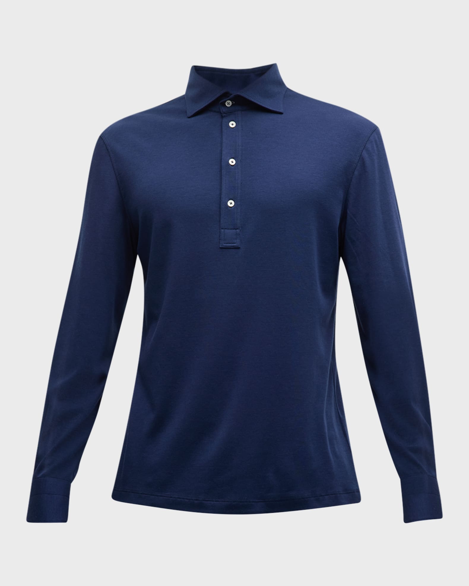 Brunello Cucinelli Men's Cotton-Silk Long-Sleeve Polo Shirt