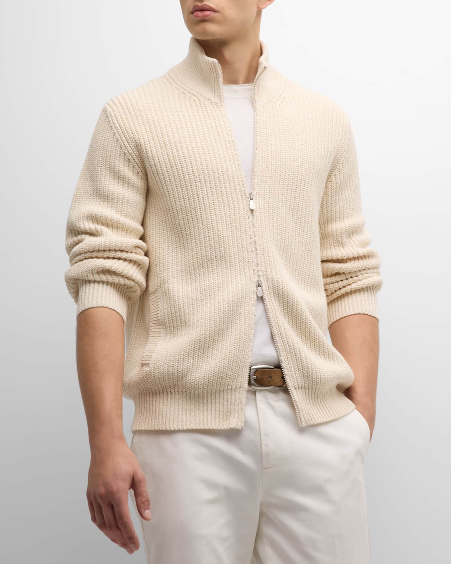 Men's ribbed full zip sweater shop