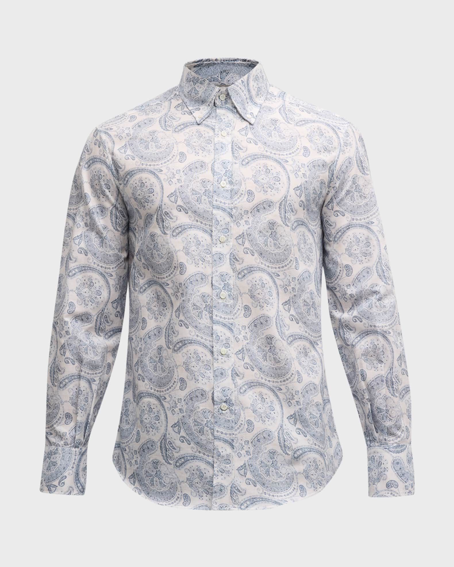 Brunello Cucinelli Men's Cotton Paisley-Print Sport Shirt | Neiman Marcus