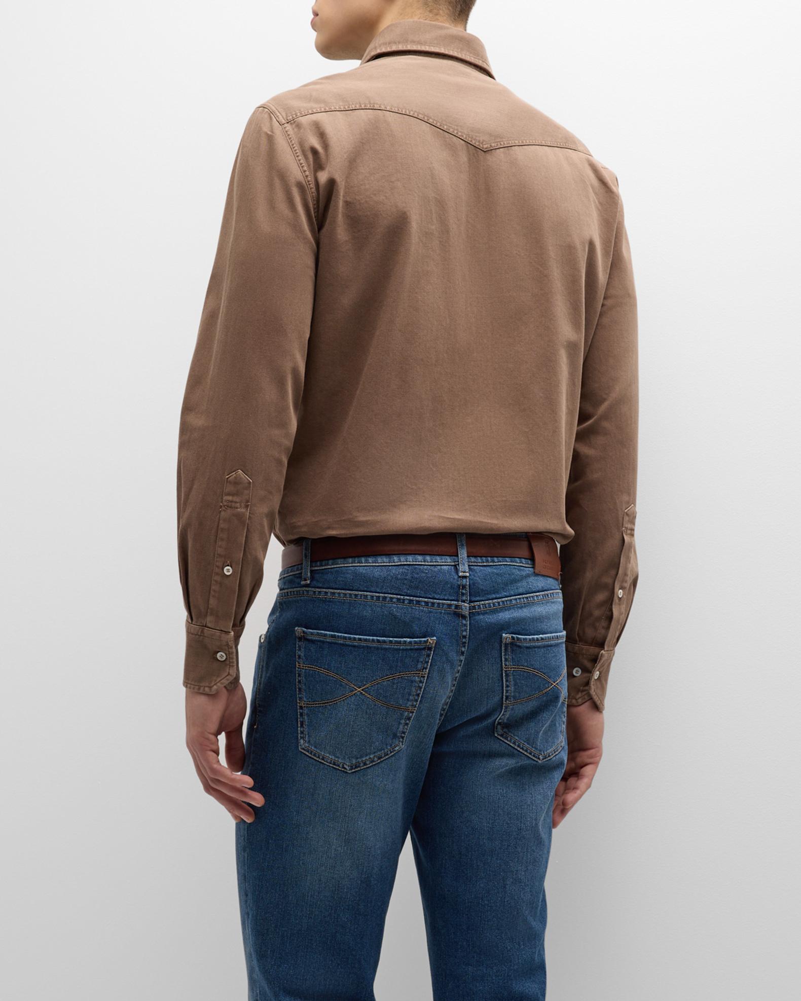 Chemise Western Homme Brunello Cucinelli Beige Corne – Snap Boutons, Coton, Taille M (50 IT / 40 US) – État Parfait
