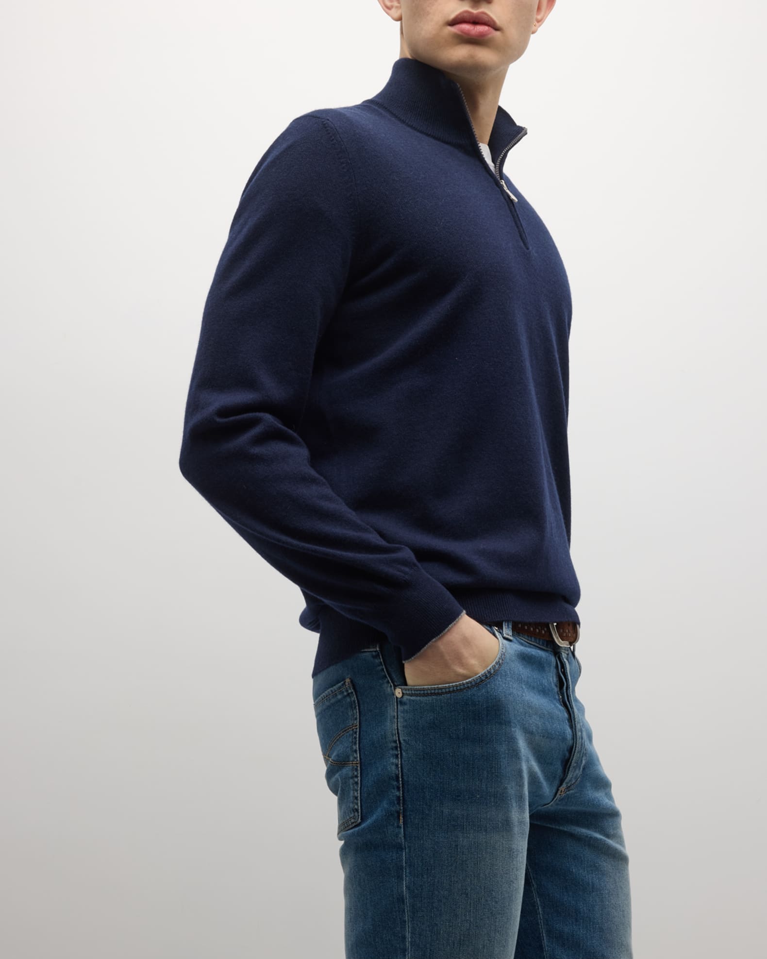 André Lucero Wool Pullover For Men Quarter Zip Knit With Ribbed Collar And Cuffs main image 1