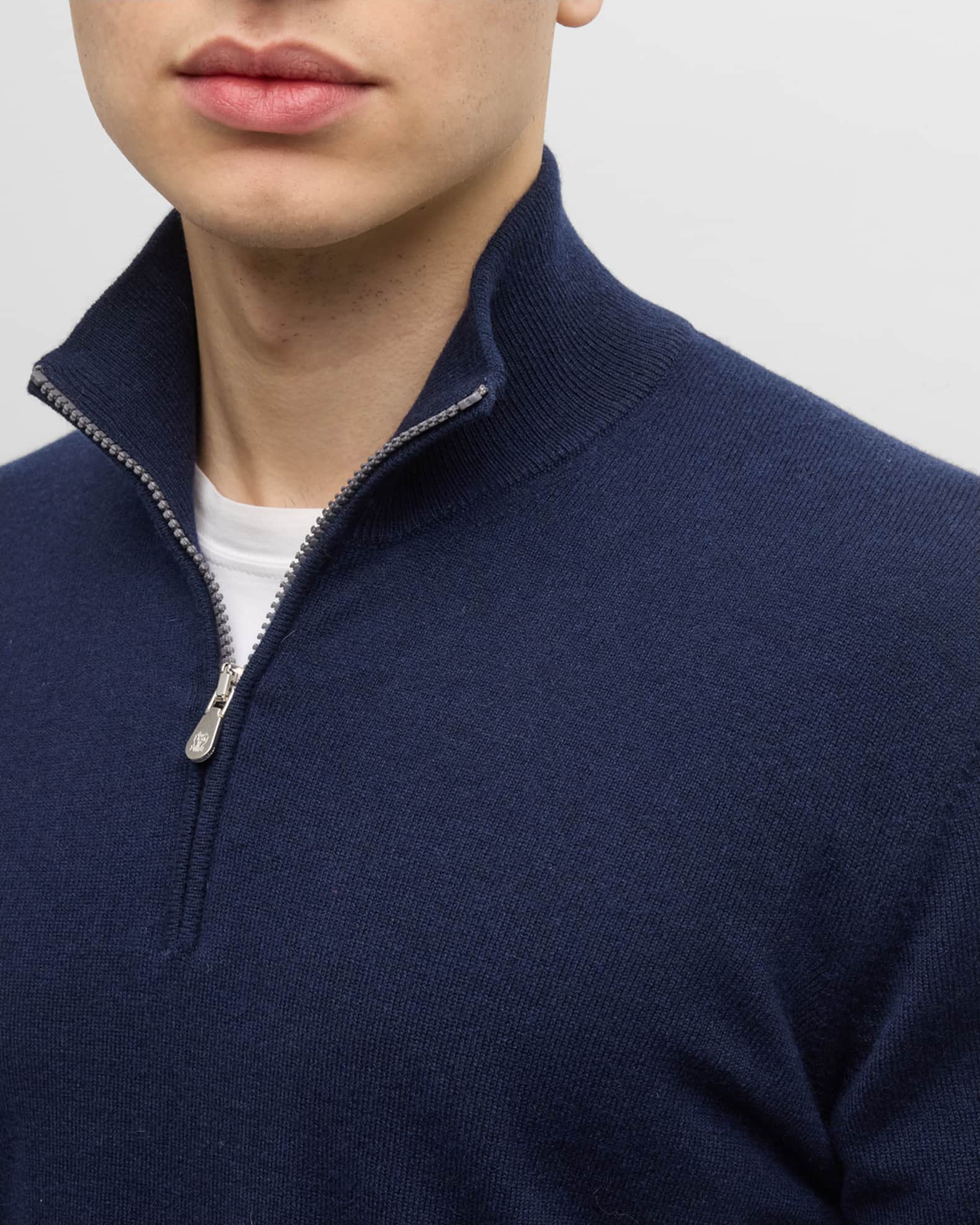Men's Botticino Double Knit Quarter Zip Cashmere Sweater in Navy main image 0